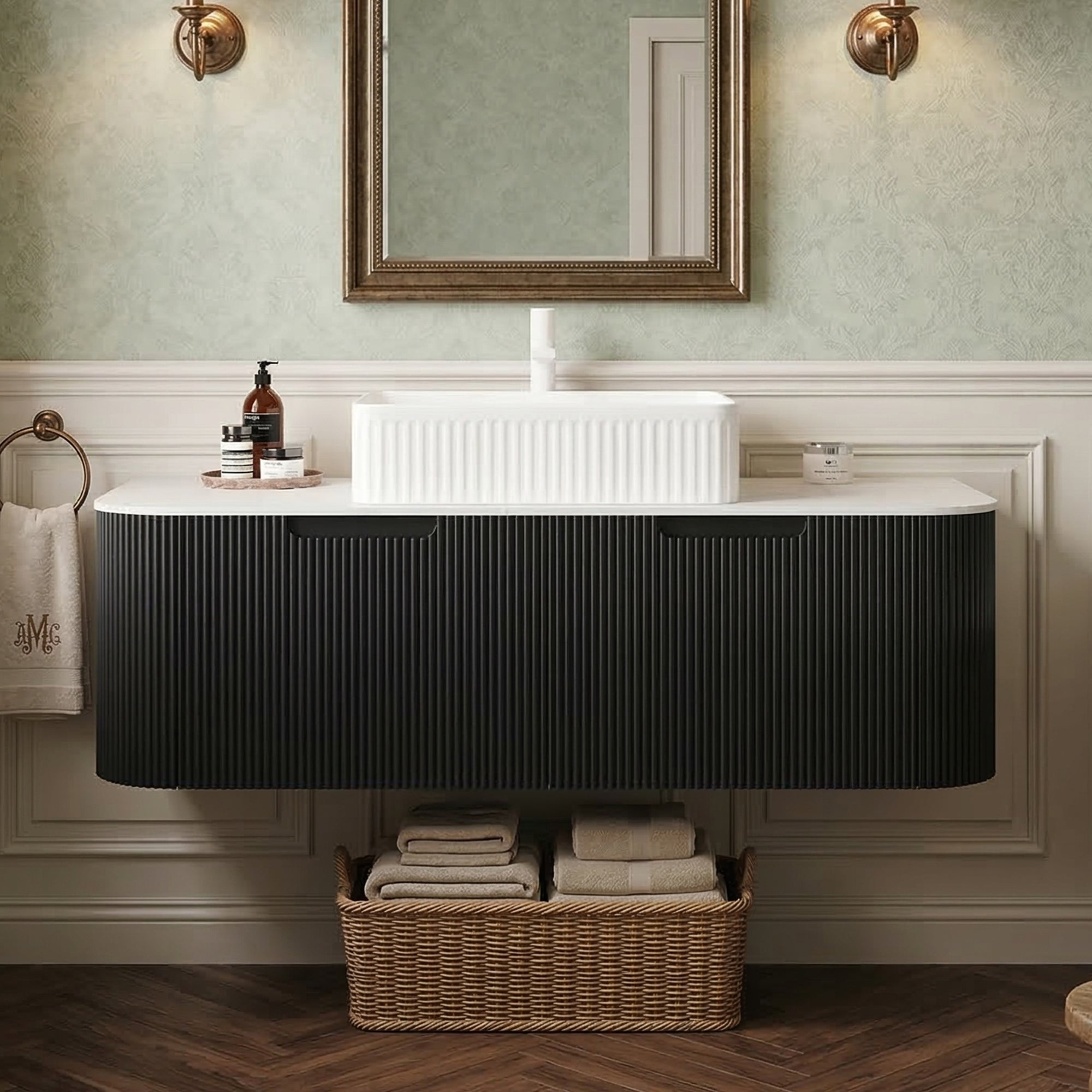 Floating Bathroom Vanity with White Rectangular Ceramic Basin