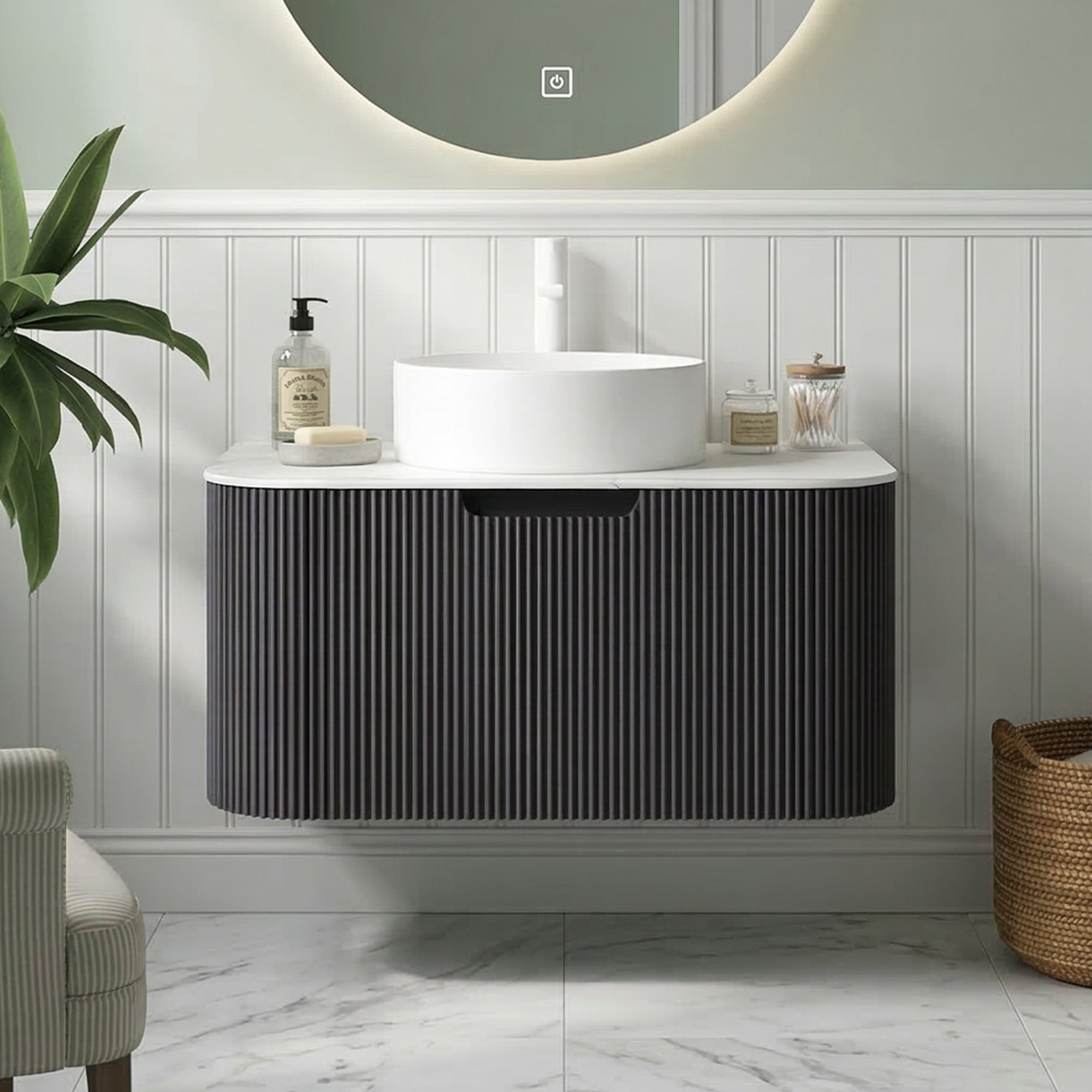 Floating Bathroom Vanity with White Round Ceramic Basin