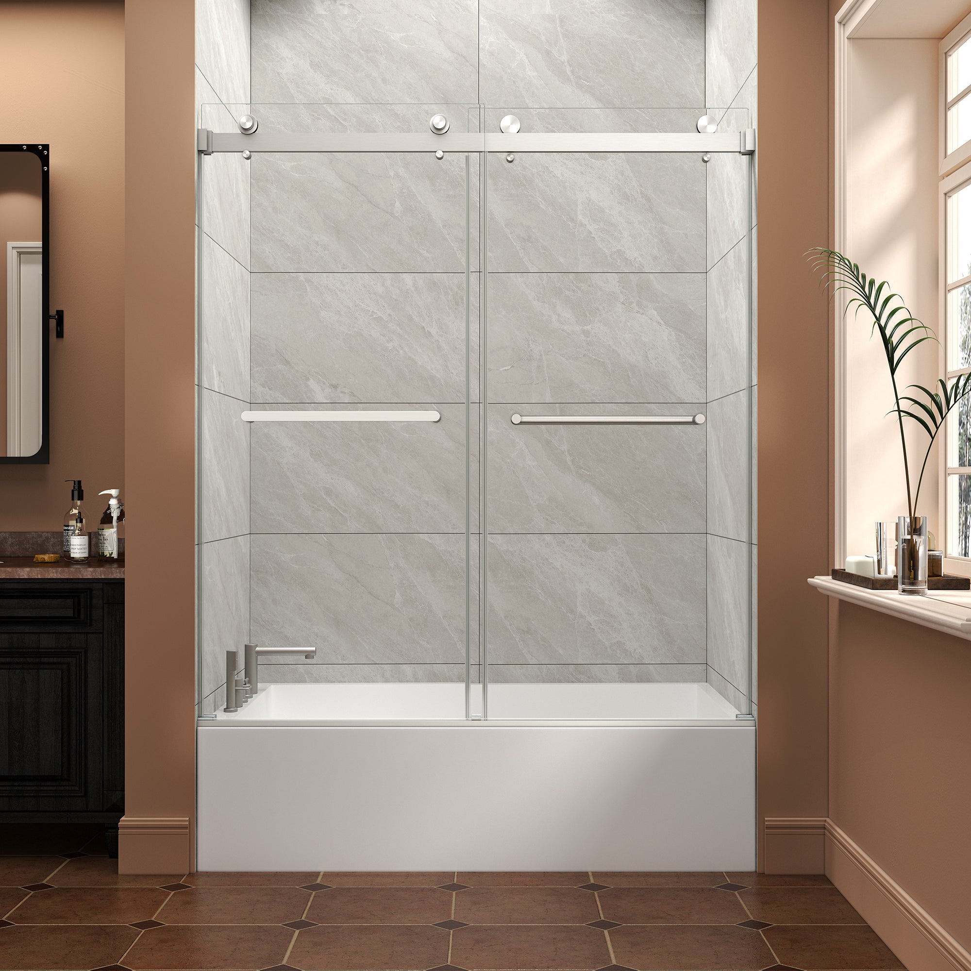 55-60" W x 60" H Frameless Bypass Sliding Shower Door for Bathtub