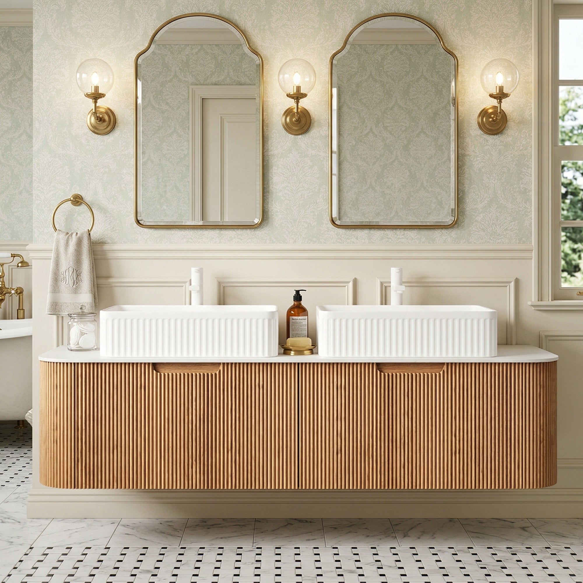 Floating Bathroom Vanity with White Rectangular Ceramic Basin