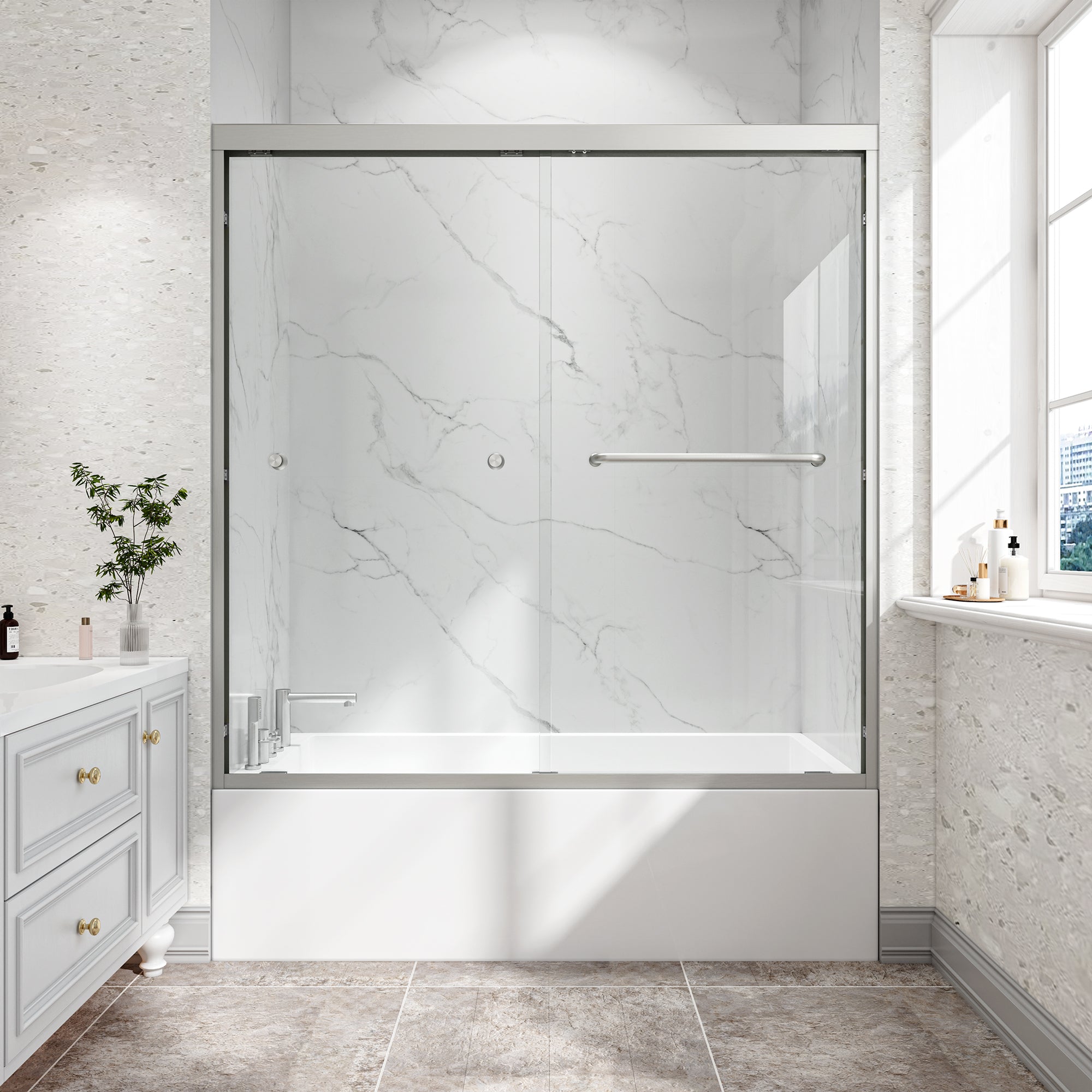 55-60"W x 60"H Bypass Bathtub Sliding Shower Door with Frame