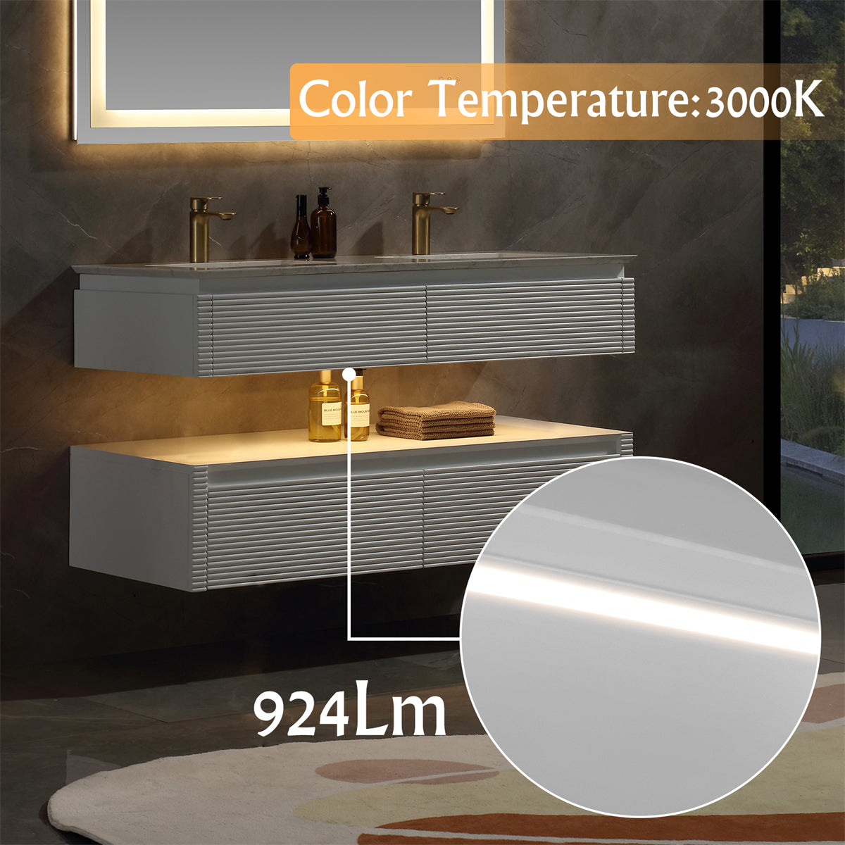 48 Inches White Floating Bathroom Vanity with Double Sinks, Wall Mounted Double Layer