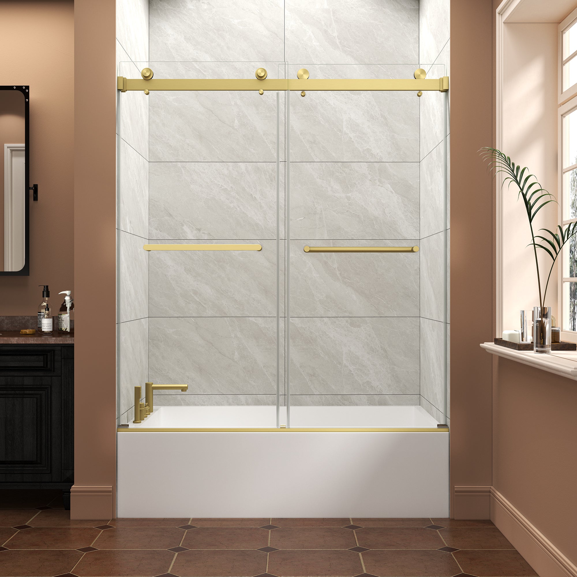 55-60" W x 60" H Frameless Bypass Sliding Shower Door for Bathtub