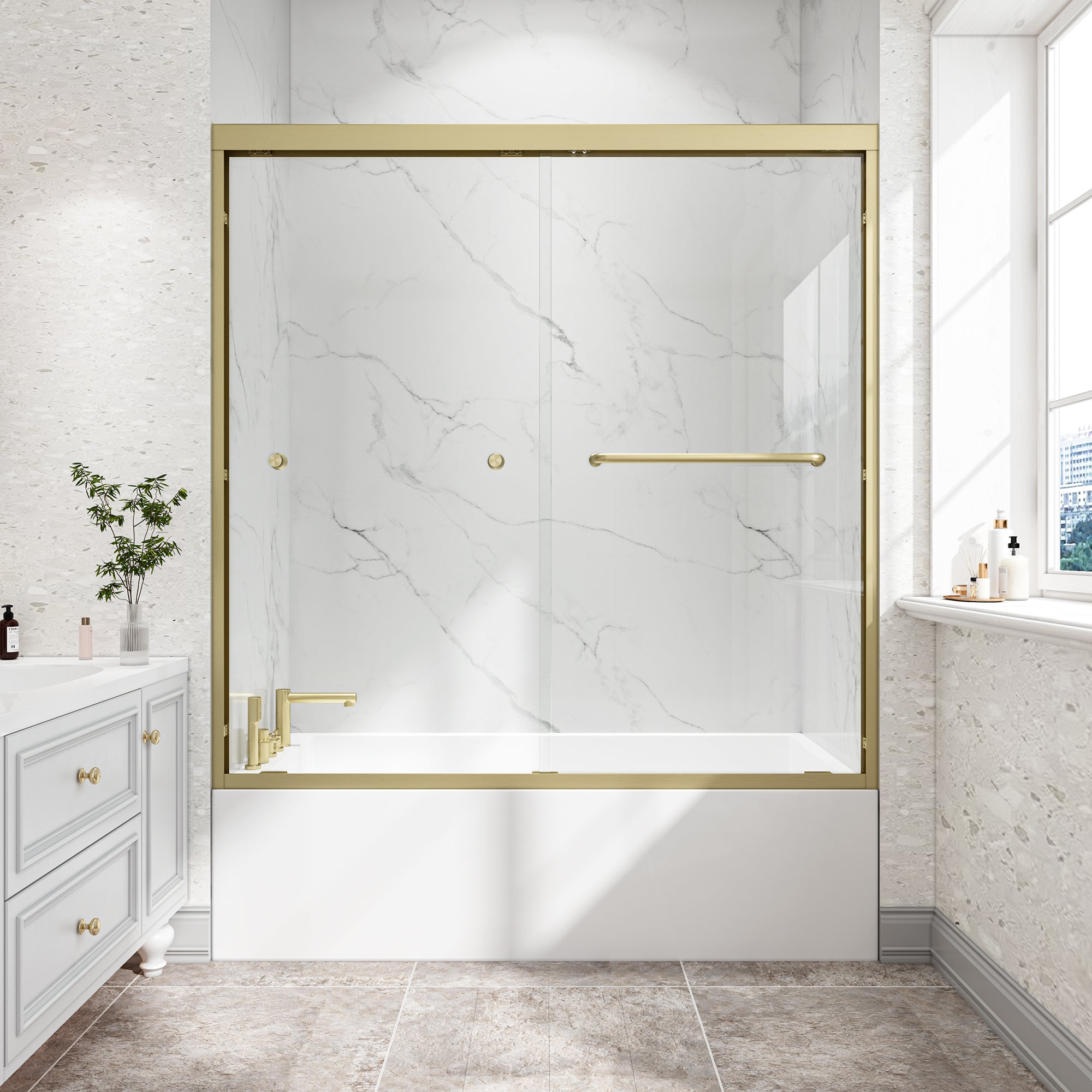 55-60"W x 60"H Bypass Bathtub Sliding Shower Door with Frame