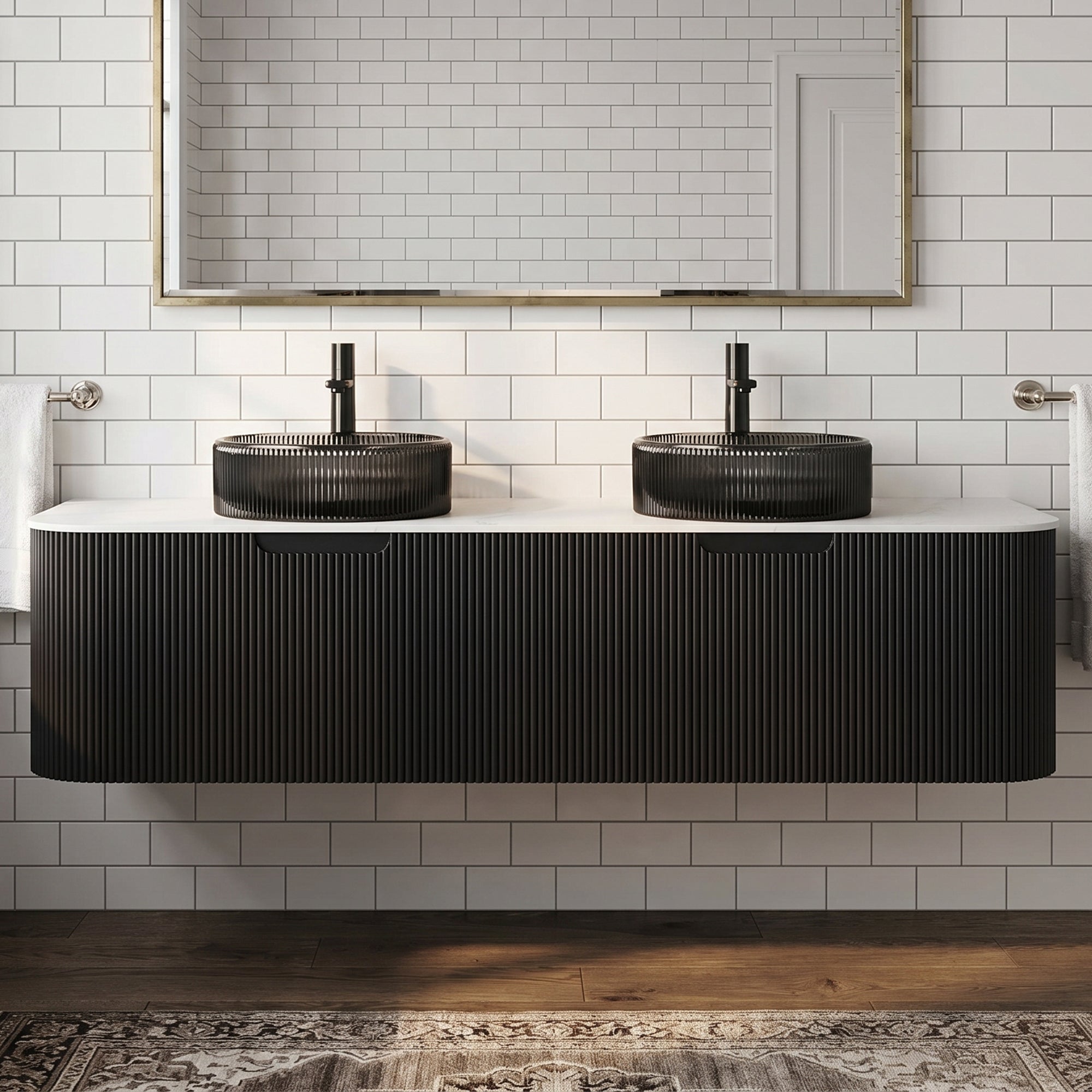 Floating Bathroom Vanity with Transparent Crystal Glass Basin