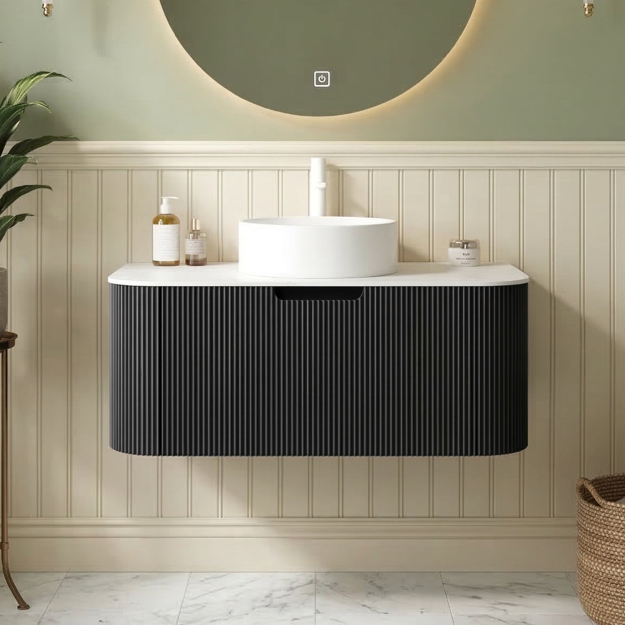 Floating Bathroom Vanity with White Round Ceramic Basin