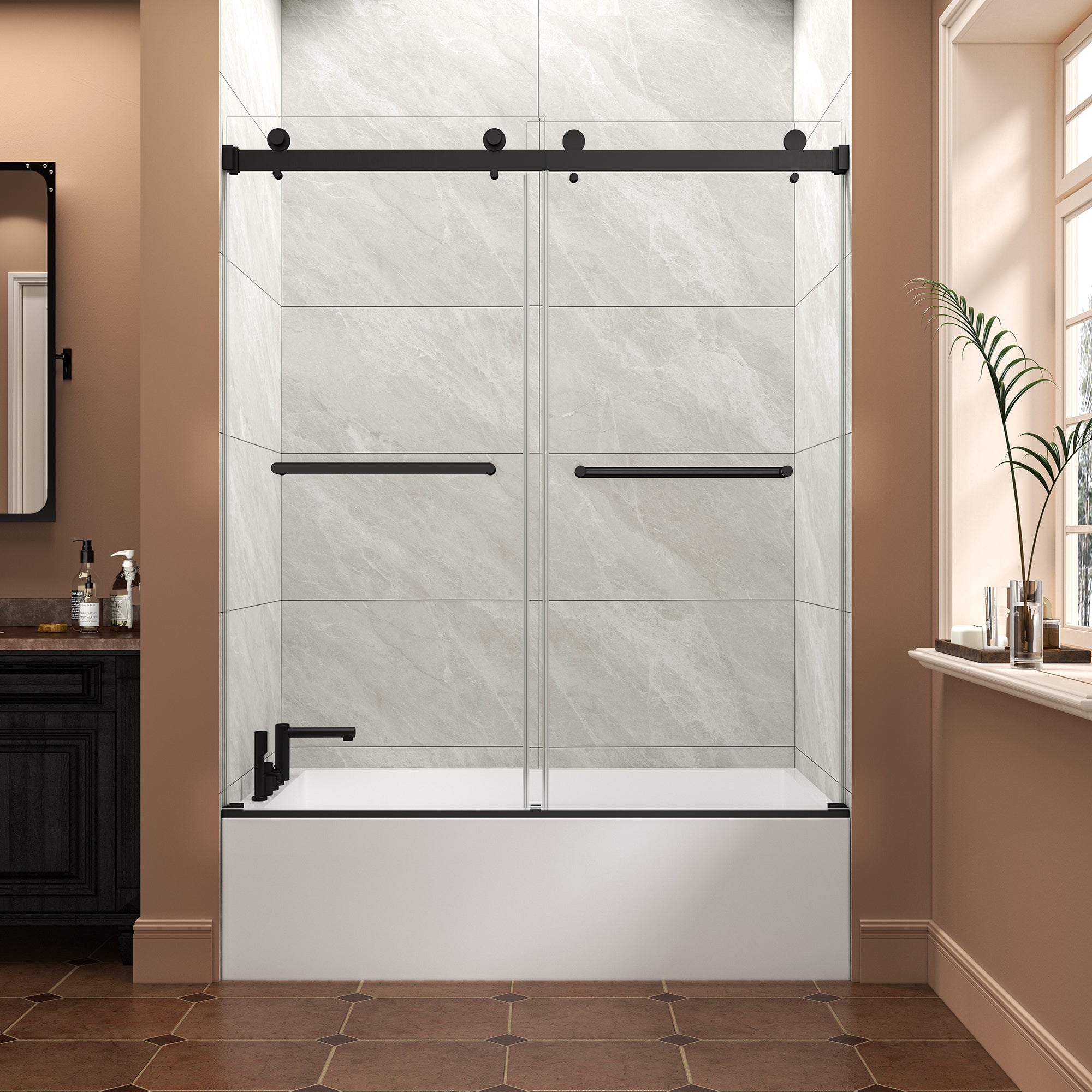55-60" W x 60" H Frameless Bypass Sliding Shower Door for Bathtub