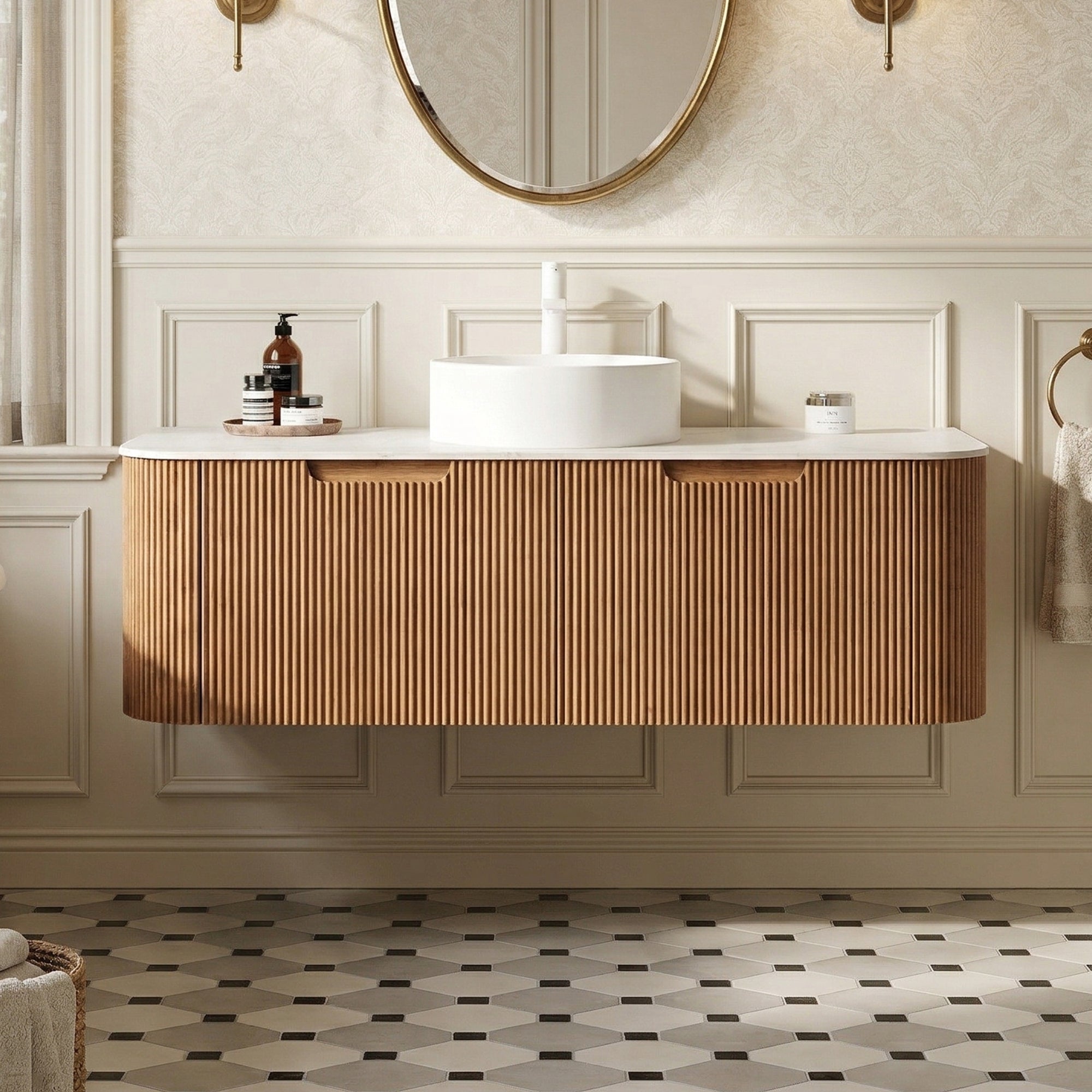 Floating Bathroom Vanity with White Round Ceramic Basin