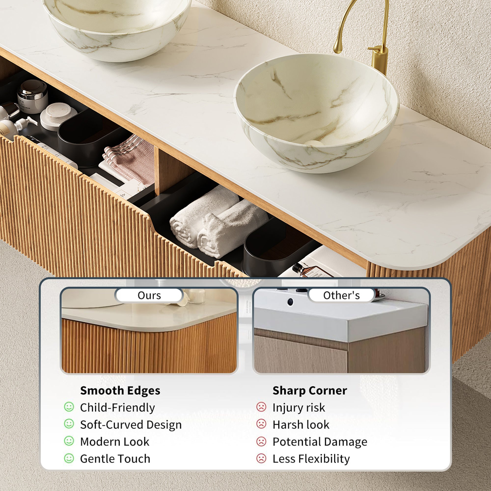 Floating Bathroom Vanity with Bowl Ceramic Basin