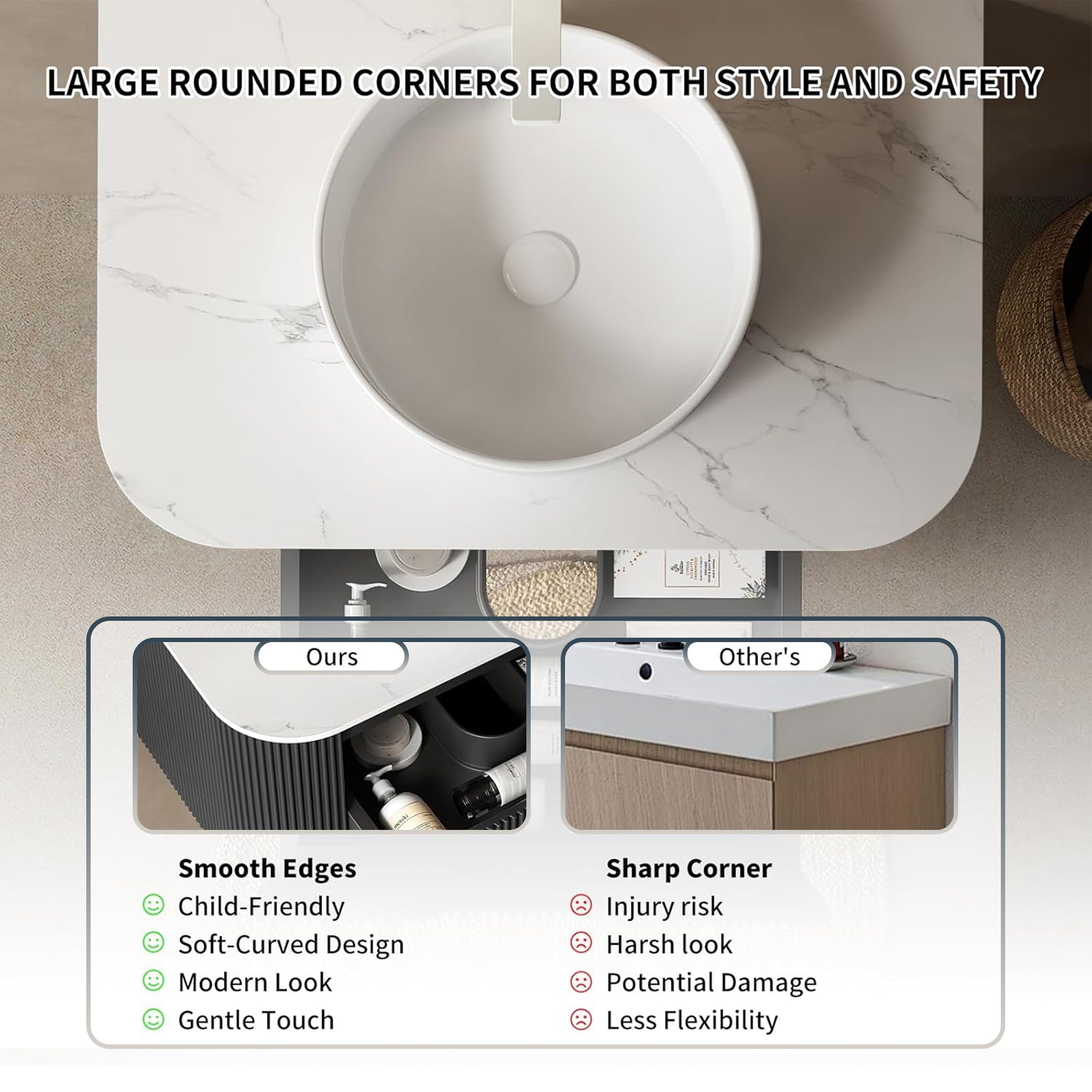 Floating Bathroom Vanity with White Round Ceramic Basin