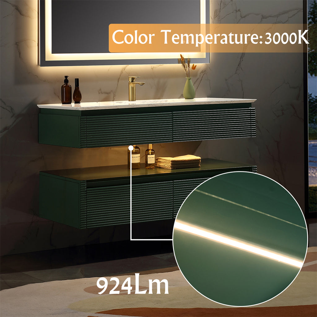 48 Inches Green Floating Bathroom Vanity with One Sink, Wall Mounted Double Layer