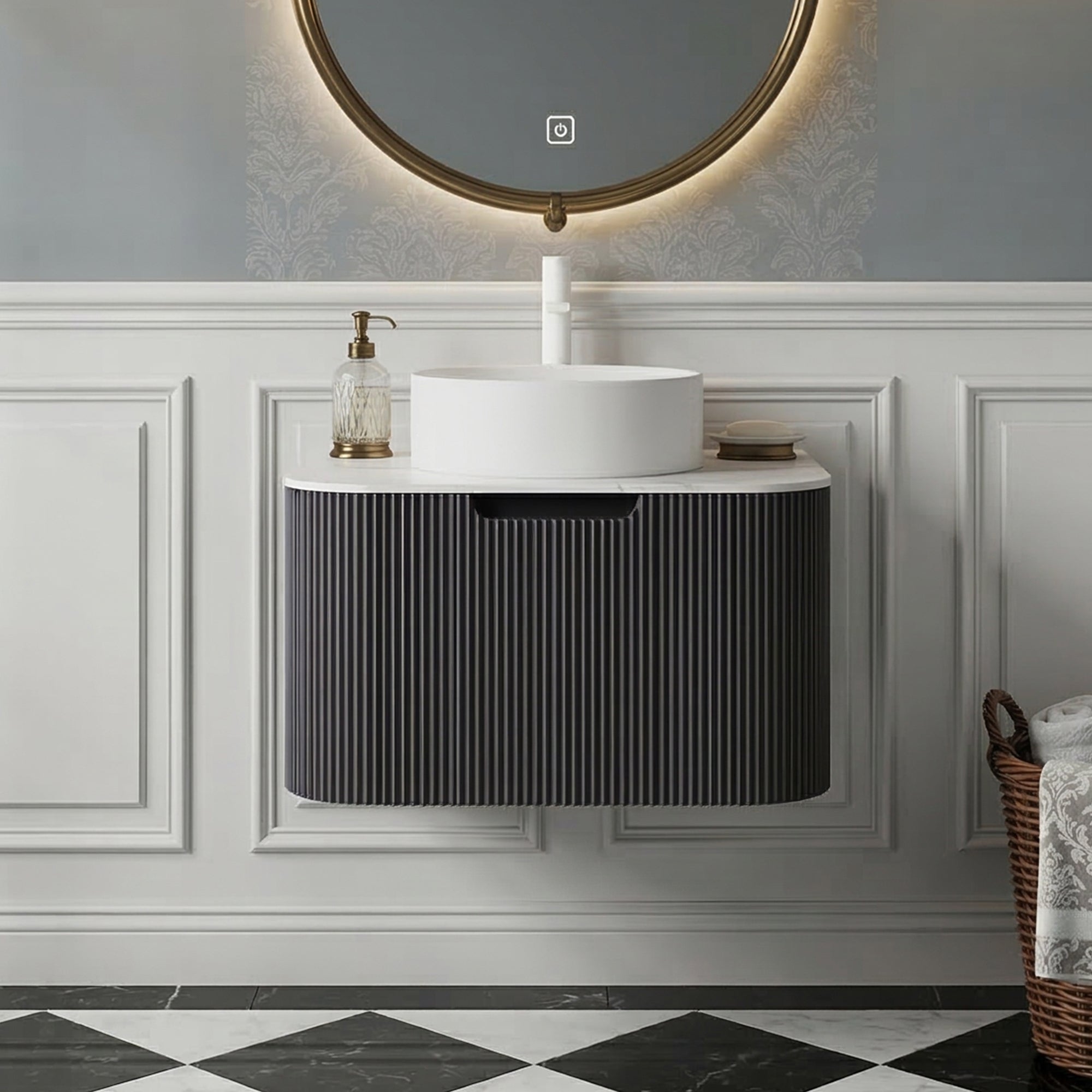 Floating Bathroom Vanity with White Round Ceramic Basin