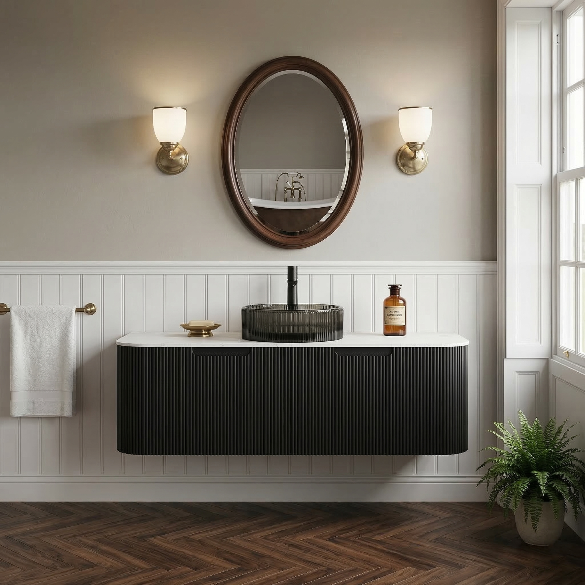 Floating Bathroom Vanity with Transparent Crystal Glass Basin