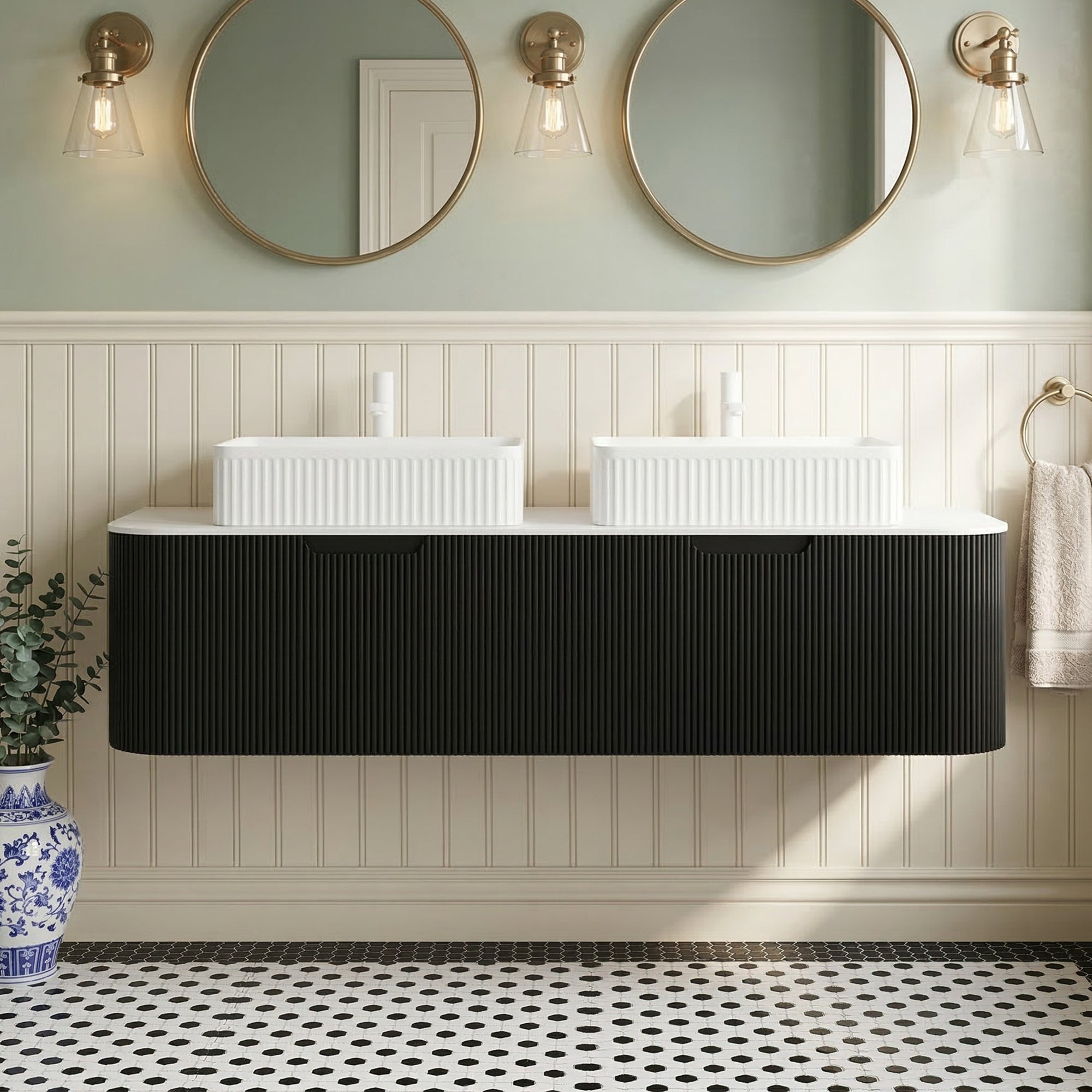 Floating Bathroom Vanity with White Rectangular Ceramic Basin