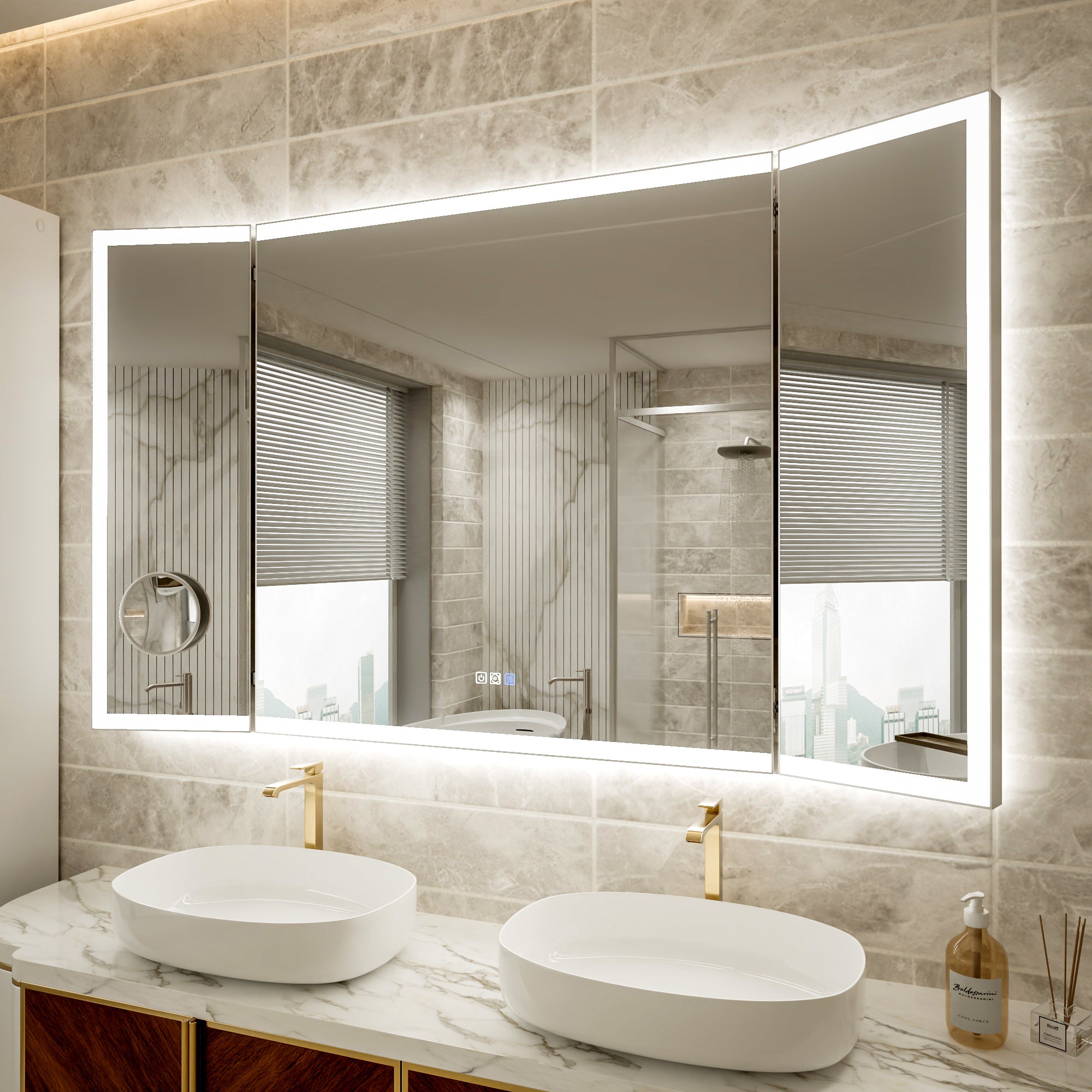 3-Panel Foldable Bathroom LED Mirror with Magnifier