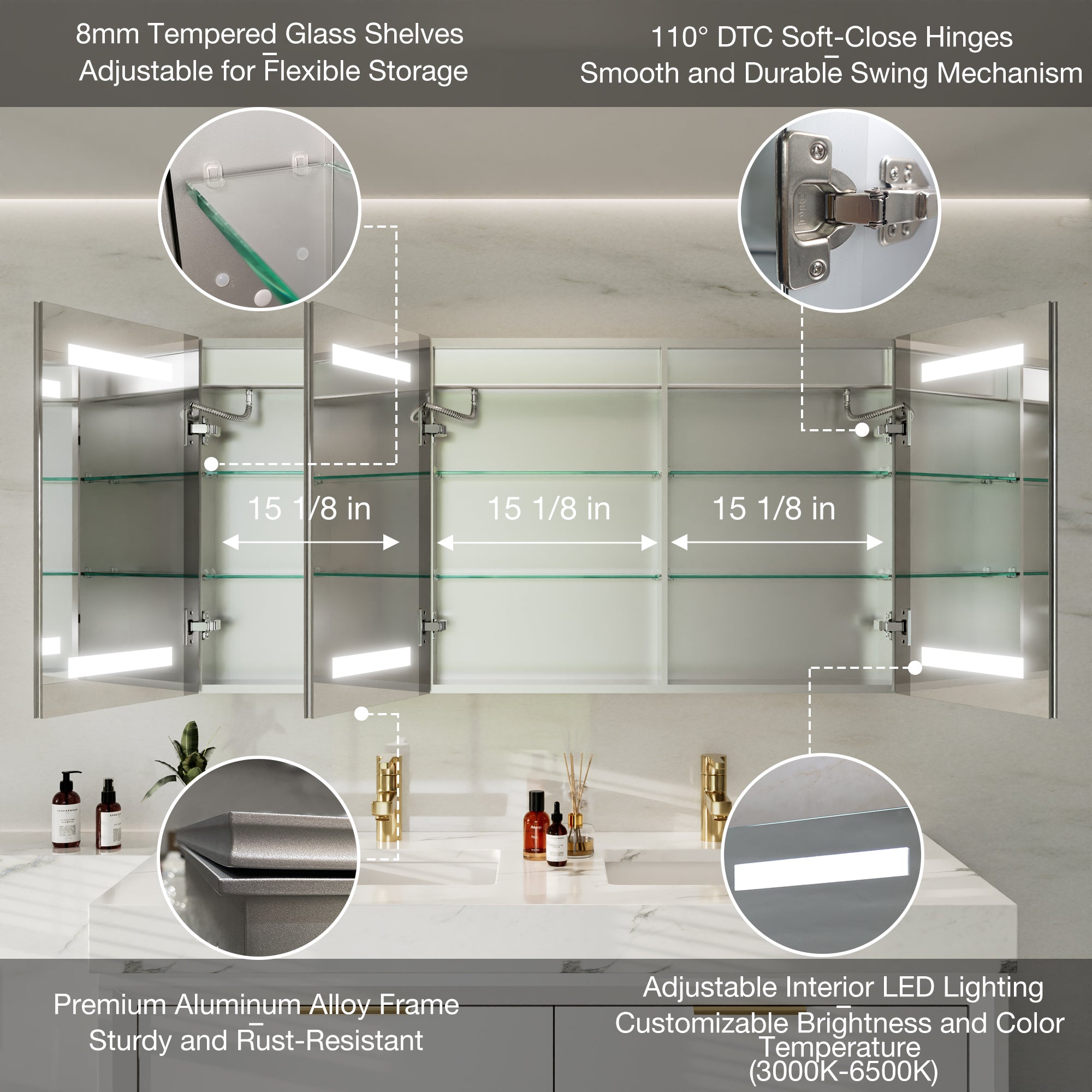 48"W x24"H Lighted Medicine Cabinet