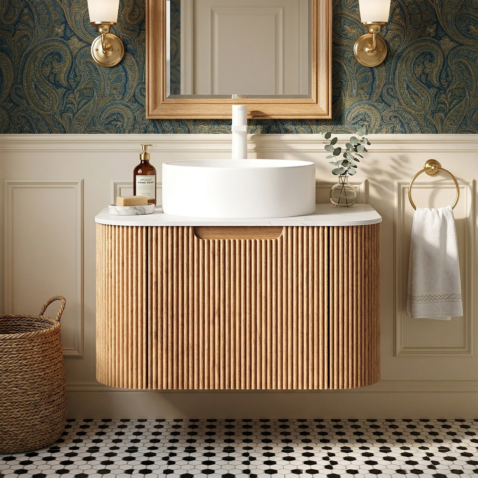 Floating Bathroom Vanity with White Round Ceramic Basin