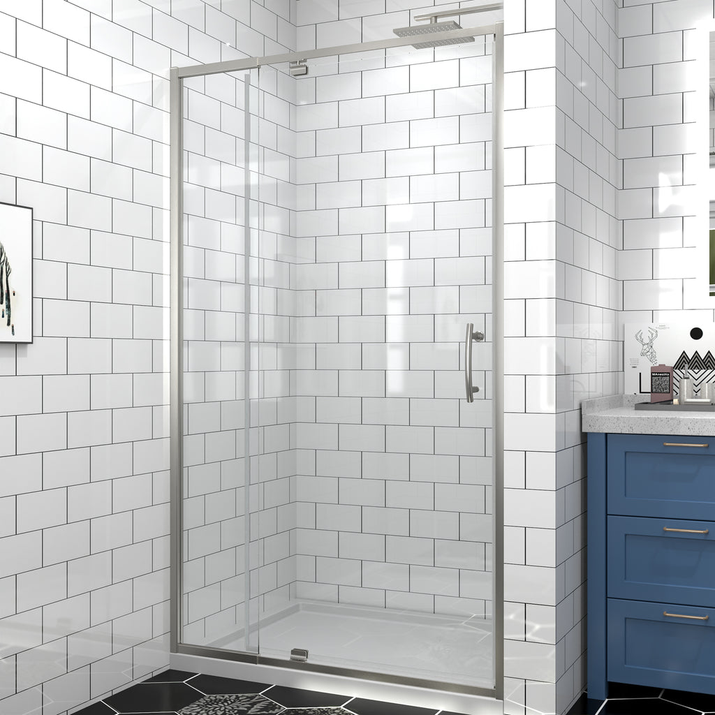 38-42" W x 71" H Brushed Nickel Pivot Shower Door, 1/4"SGCC Tempered Glass