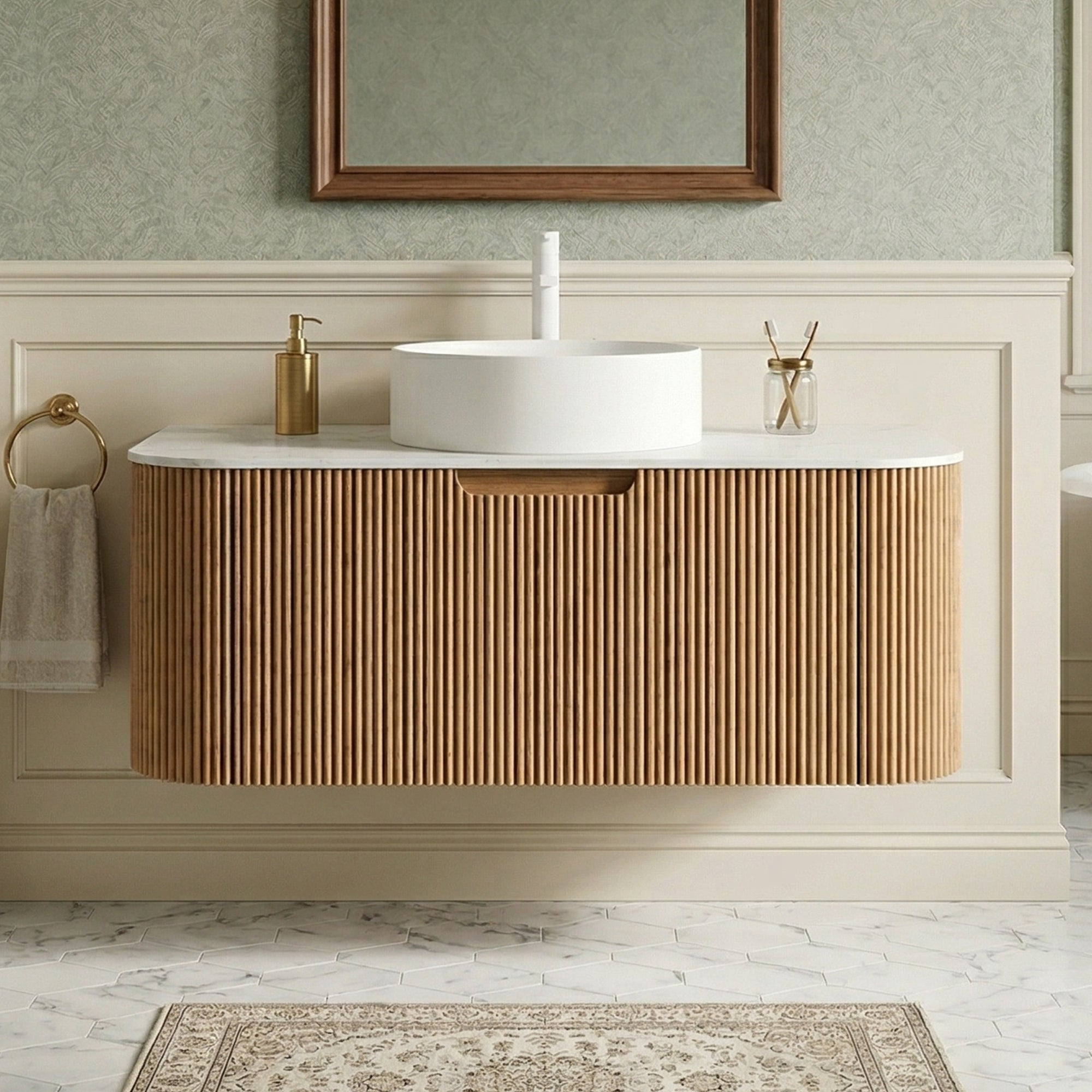 Floating Bathroom Vanity with White Round Ceramic Basin
