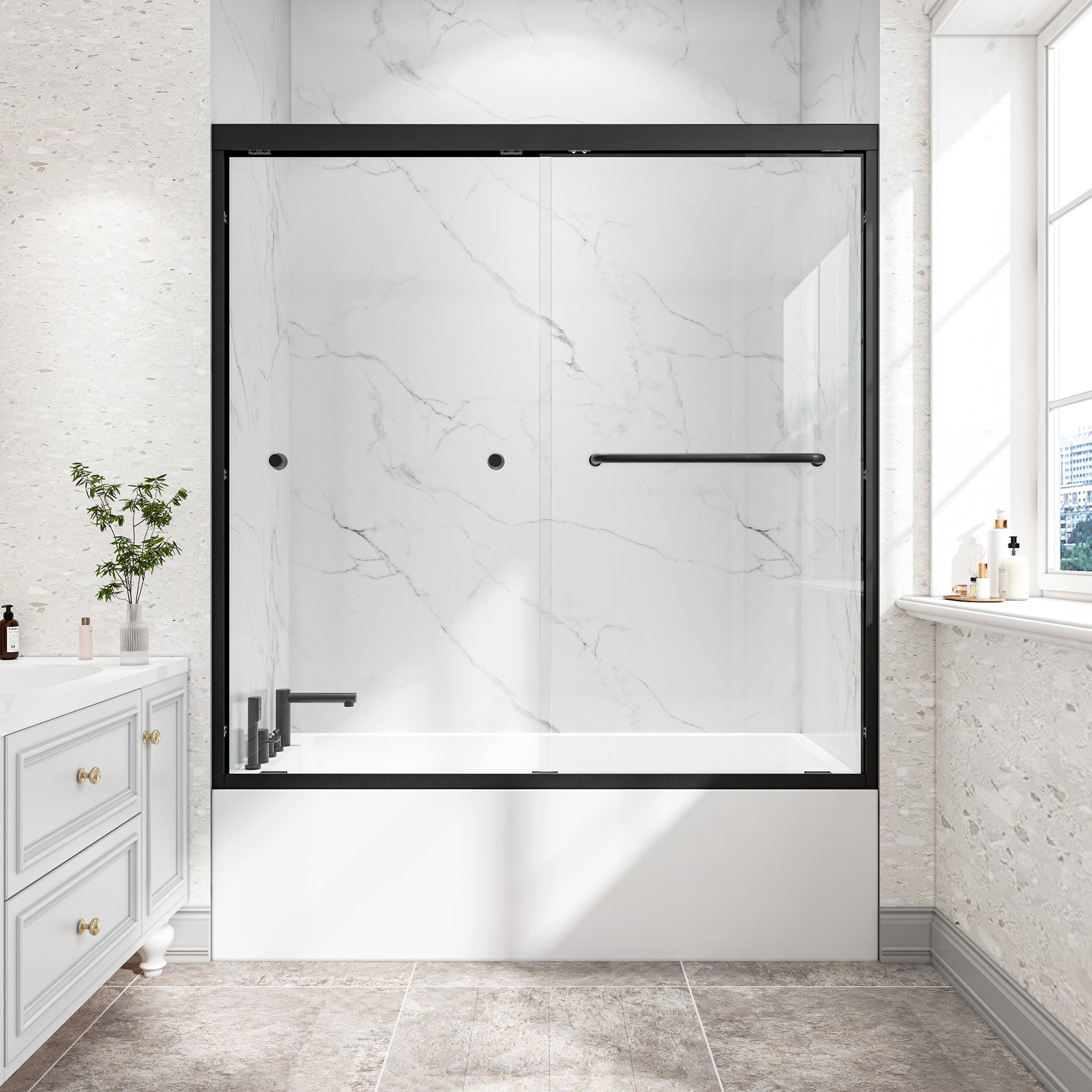 55-60"W x 60"H Bypass Bathtub Sliding Shower Door with Frame