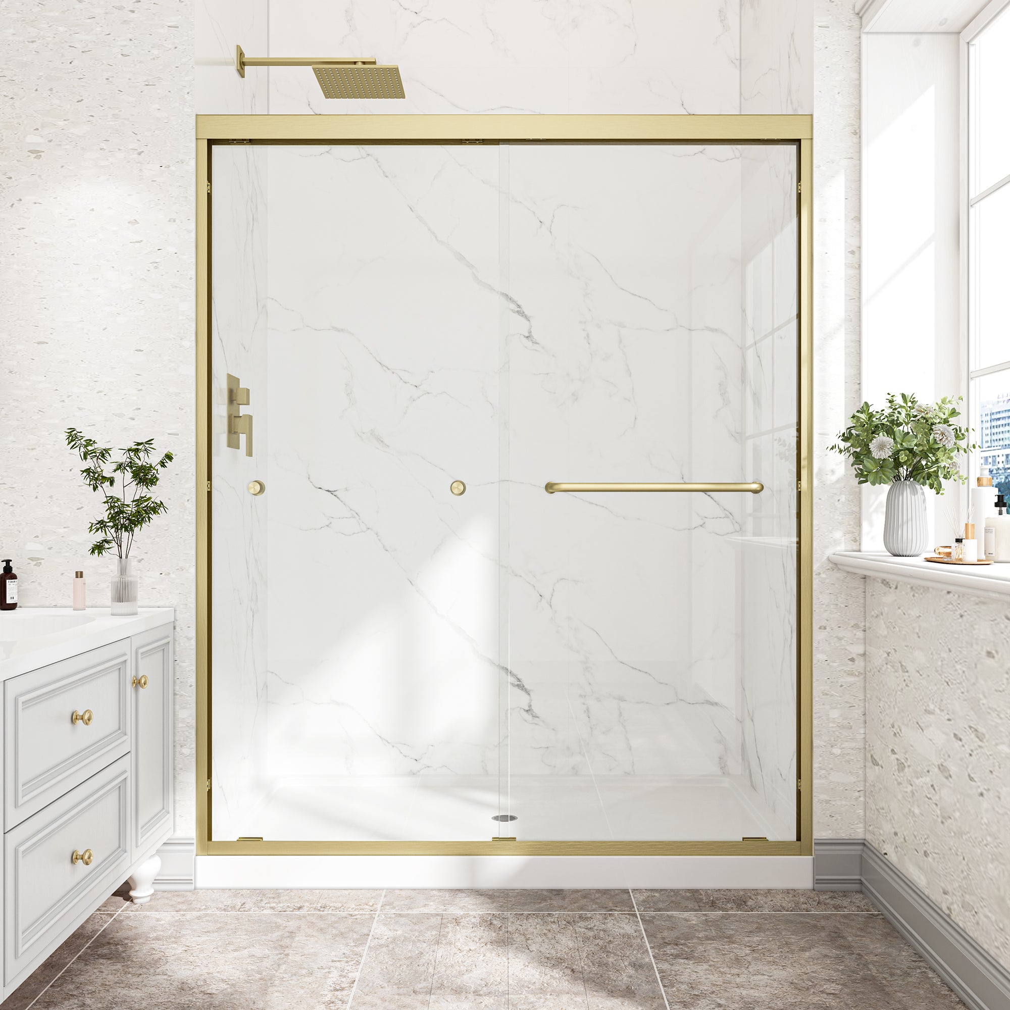55-60" W x 76" H Double Bypass Sliding Shower Doors with Frame