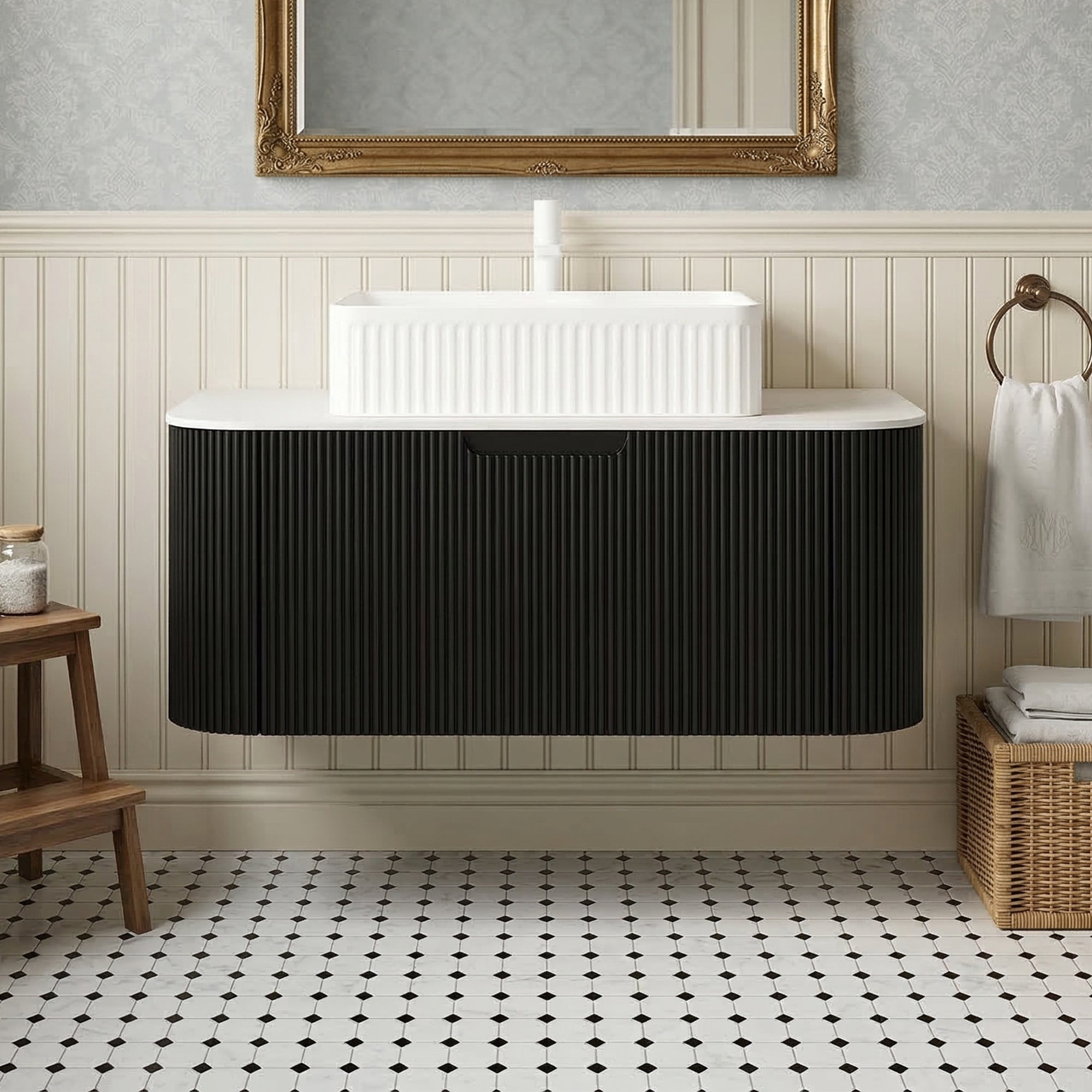 Floating Bathroom Vanity with White Rectangular Ceramic Basin