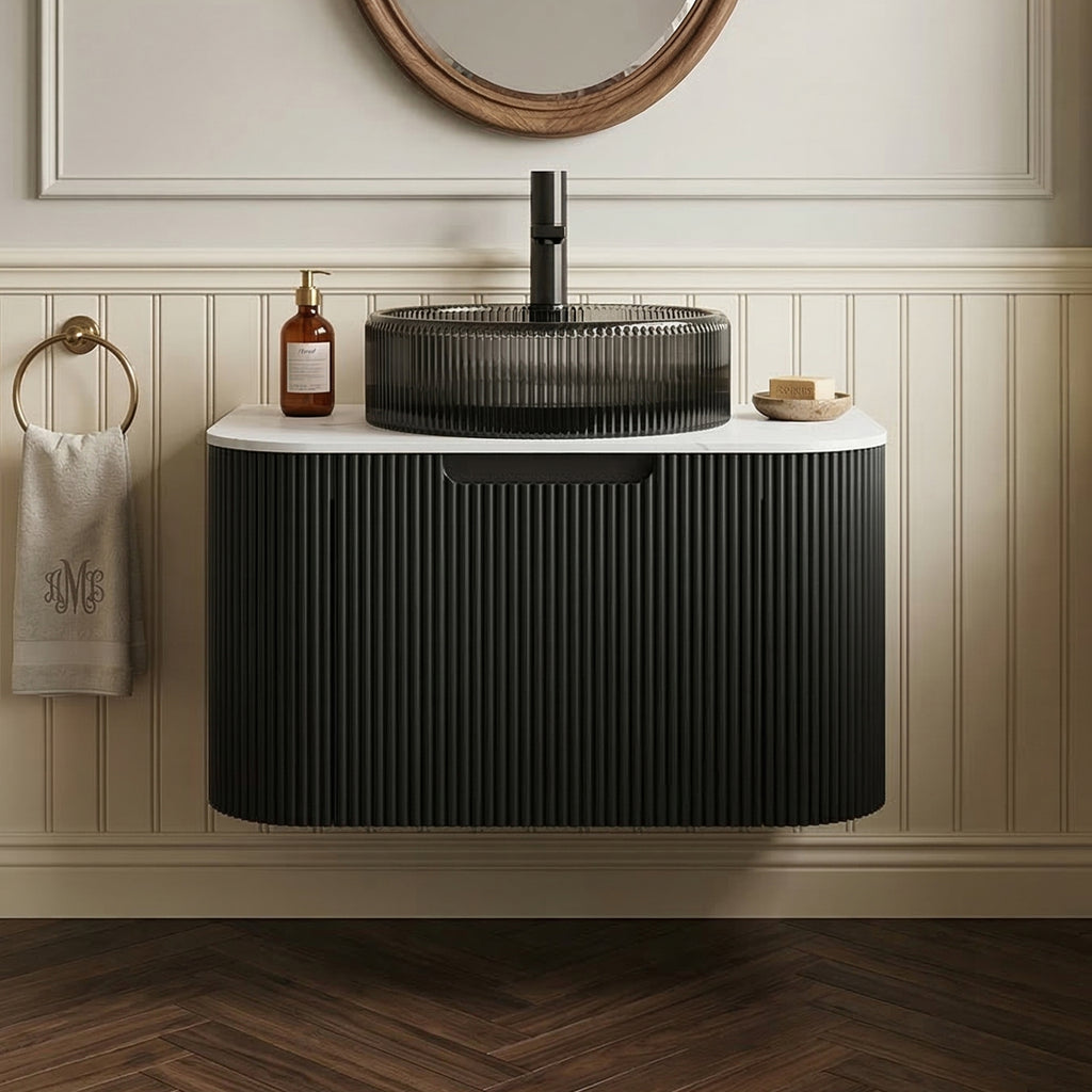 Floating Bathroom Vanity with Transparent Crystal Glass Basin