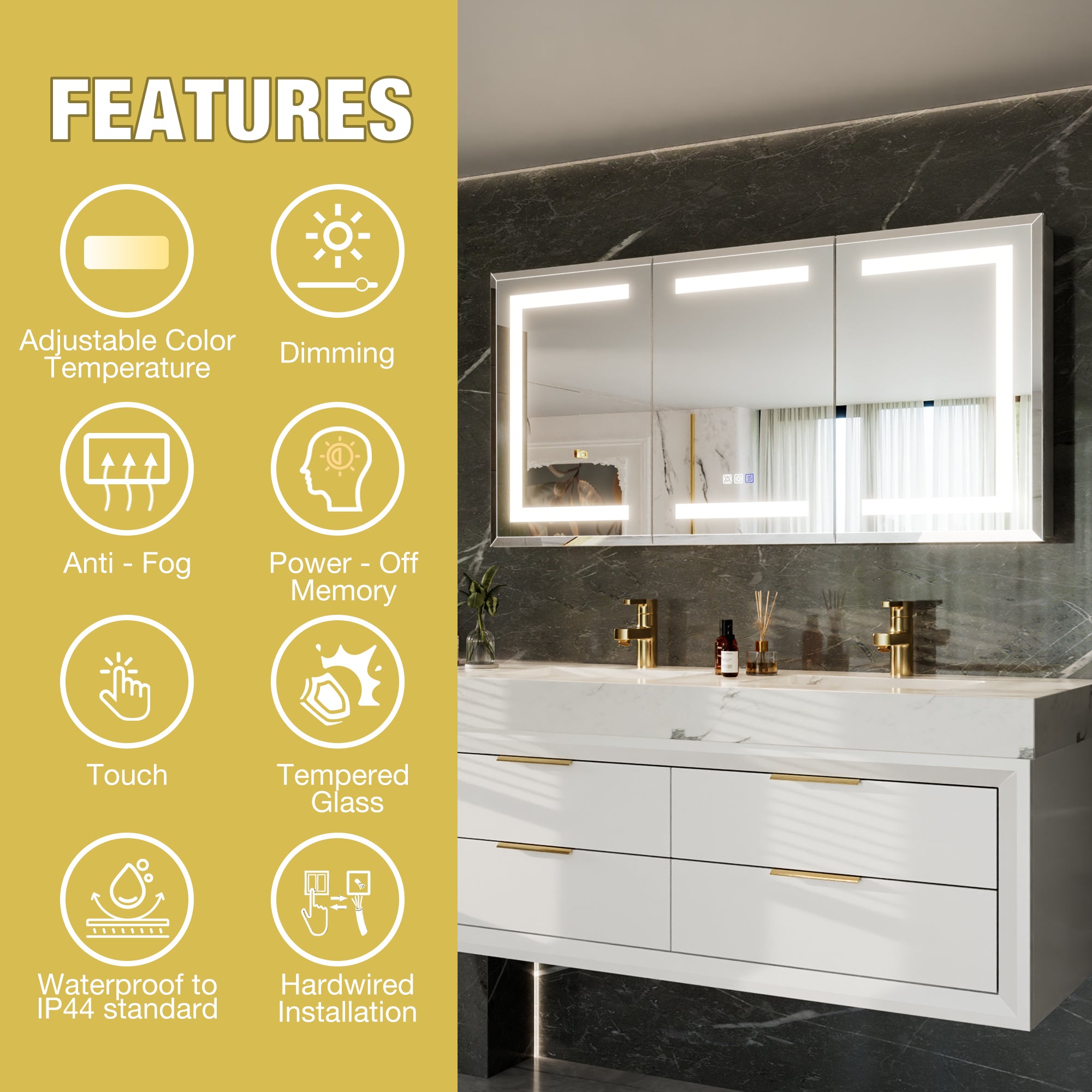 48"W x24"H Lighted Medicine Cabinet