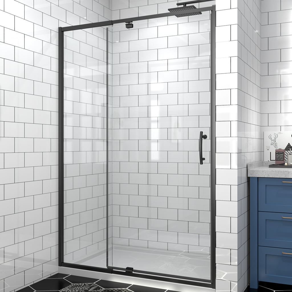 44-48" W x 71" H Matte Black Pivot Shower Door, 1/4"SGCC Tempered Glass