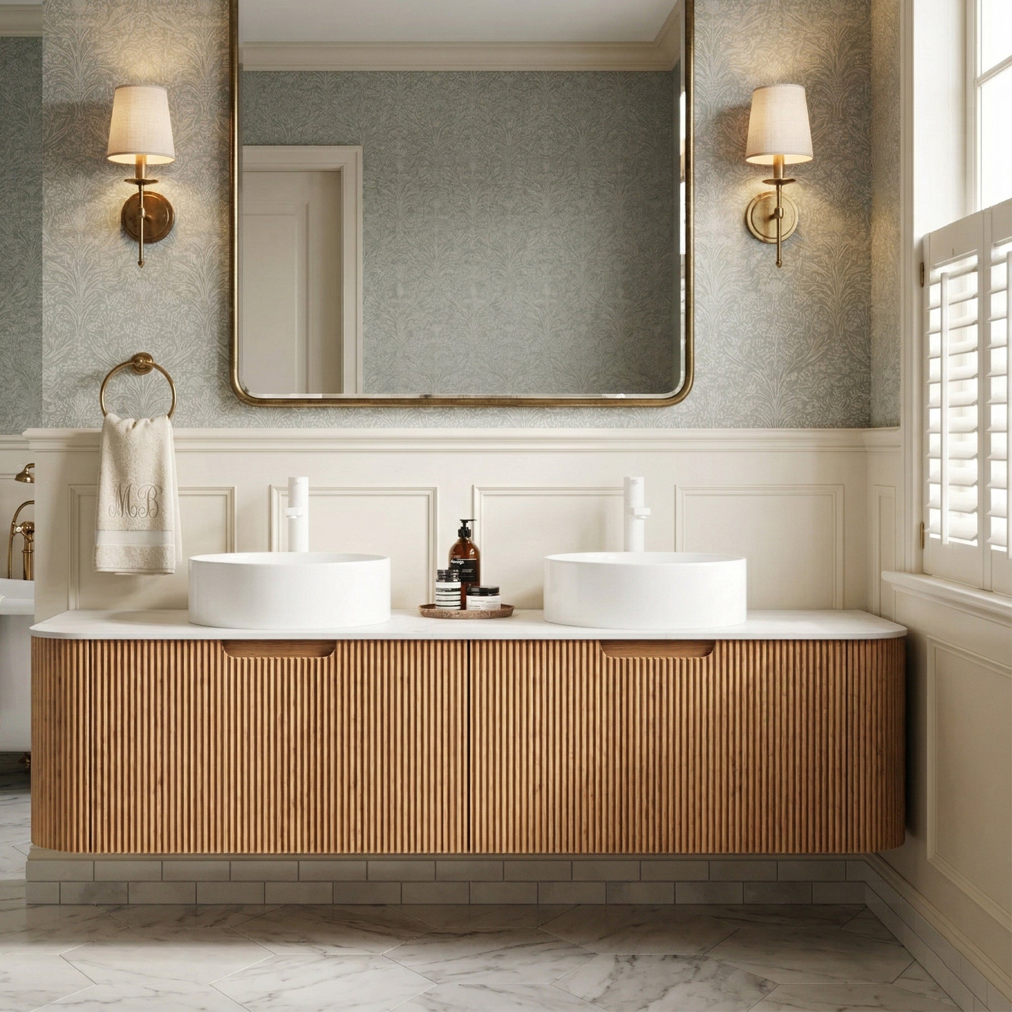Floating Bathroom Vanity with White Round Ceramic Basin