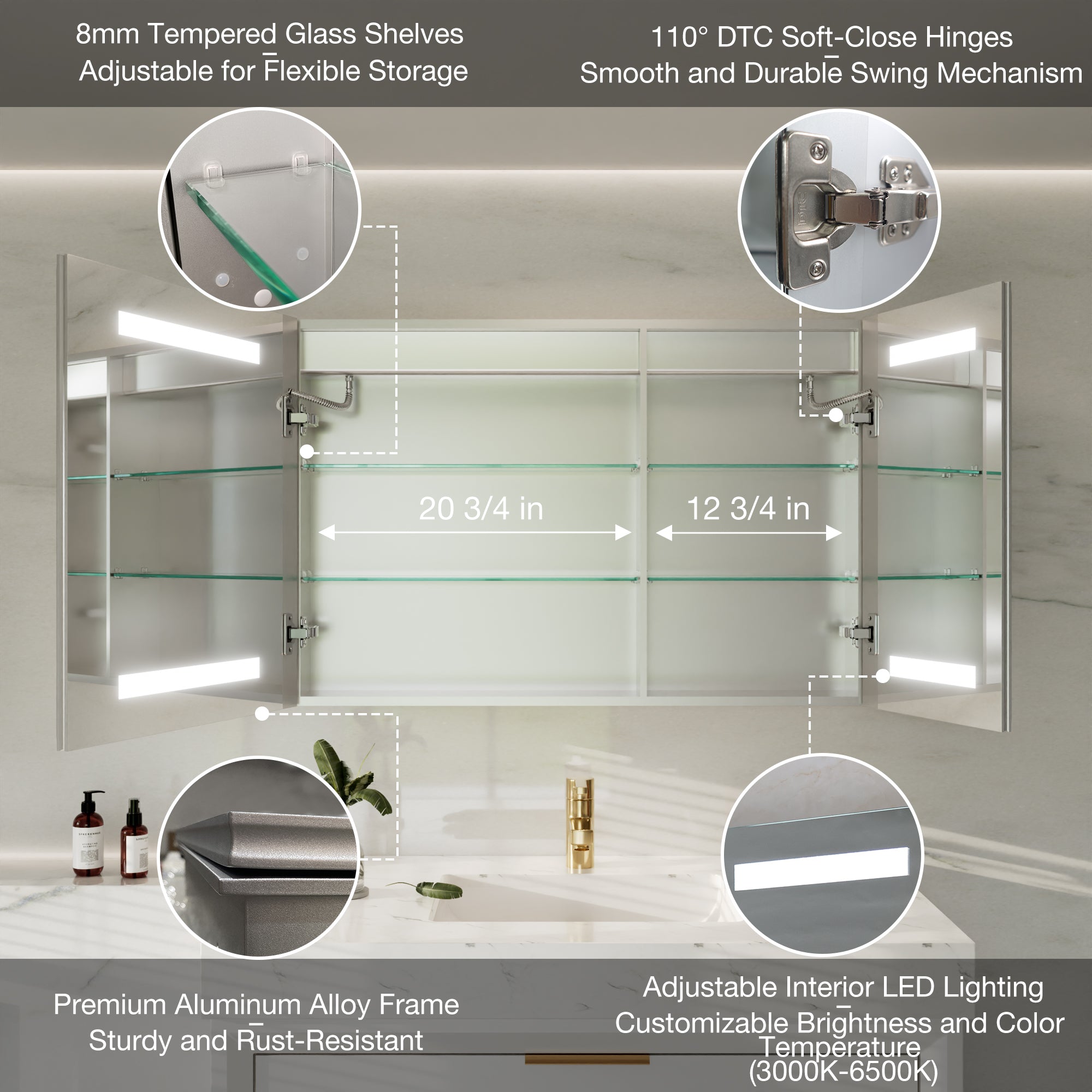 36"W x24"H Lighted Medicine Cabinet