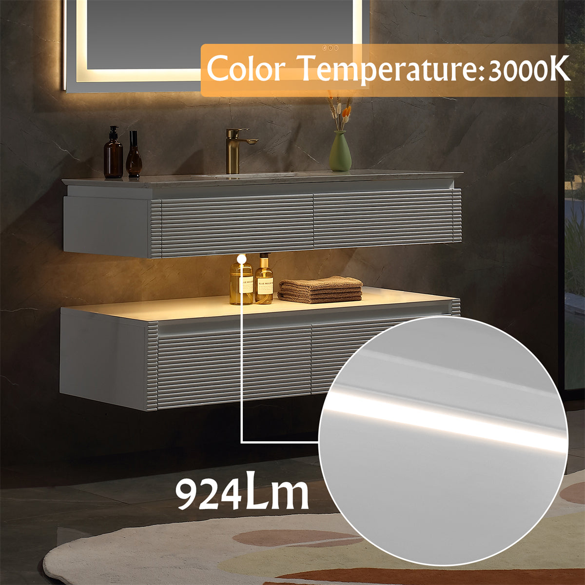 48 Inches White Floating Bathroom Vanity with One Sink, Wall Mounted Double Layer