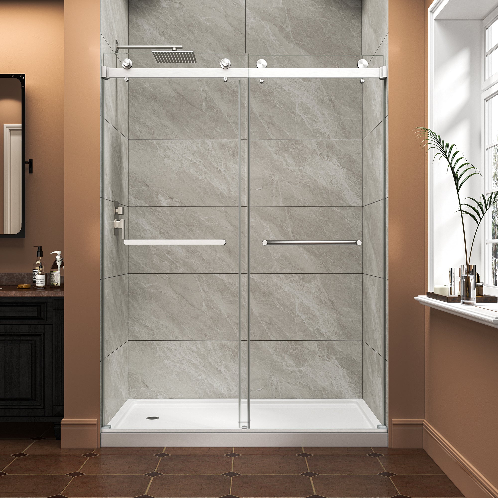55-60" W x 76" H Frameless Bypass Shower Doors