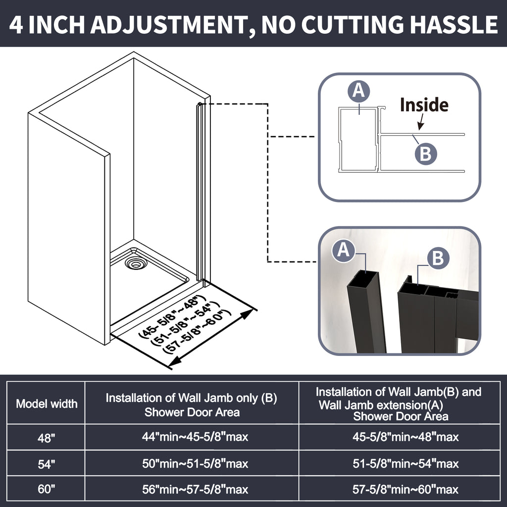 44-48"W x 70"H Trifold Sliding Shower Door