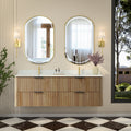 60-Inch Oak Floating Bathroom Vanity with Double Sinks