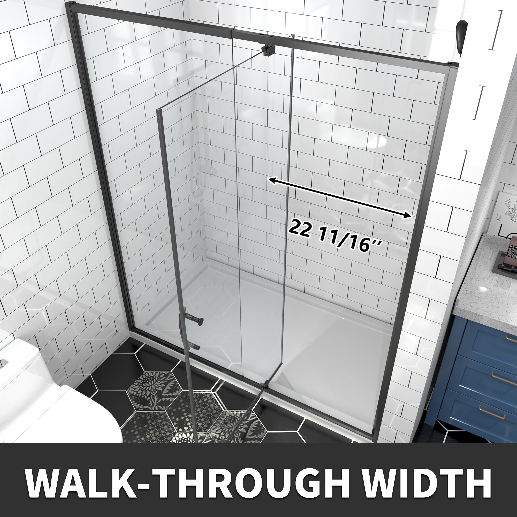 56–60" W x 71" H Matte Black Pivot Shower Door, 1/4"SGCC Tempered Glass