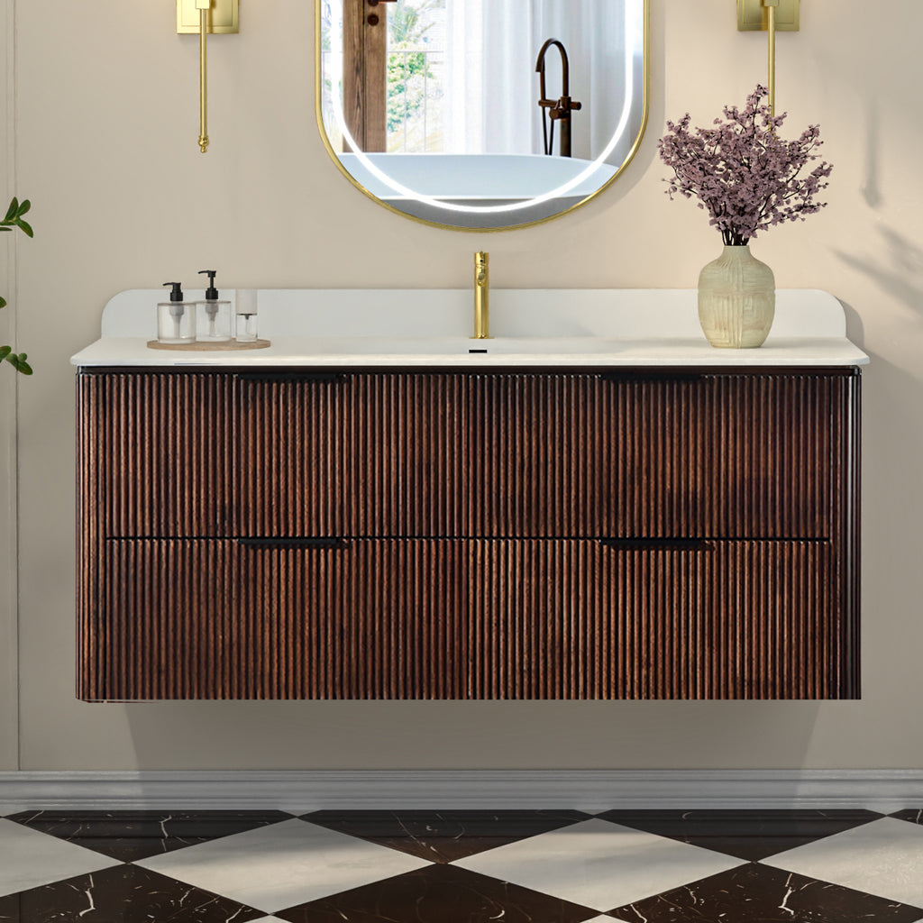 48-Inch Walnut Floating Bathroom Vanity with Sink