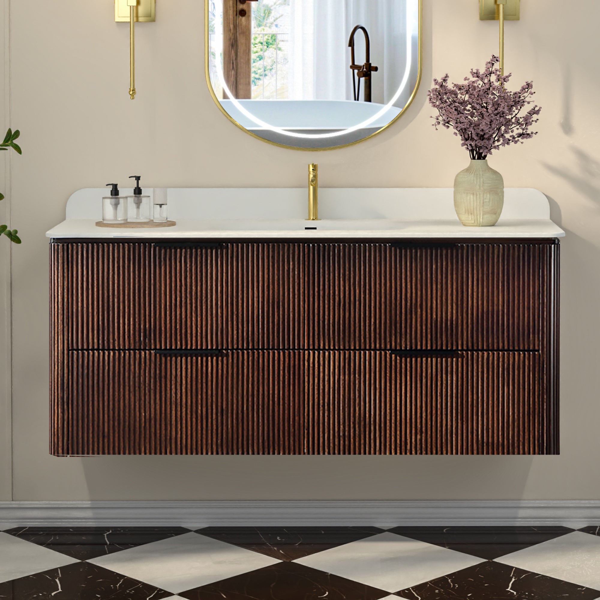 48-Inch Walnut Floating Bathroom Vanity with Sink