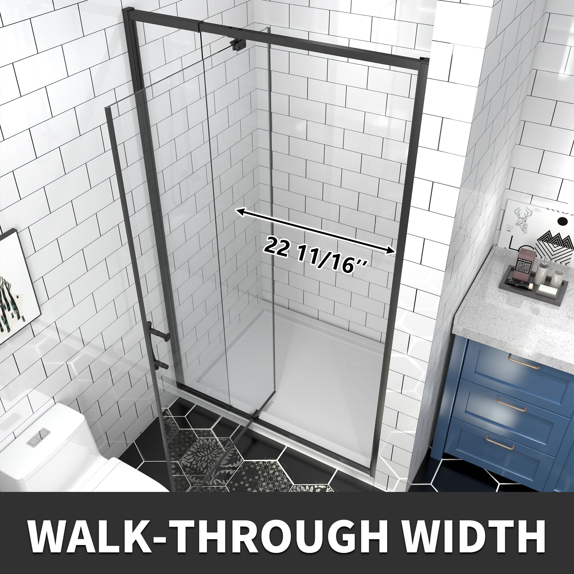 38-42" W x 71" H Matte Black Pivot Shower Door, 1/4"SGCC Tempered Glass