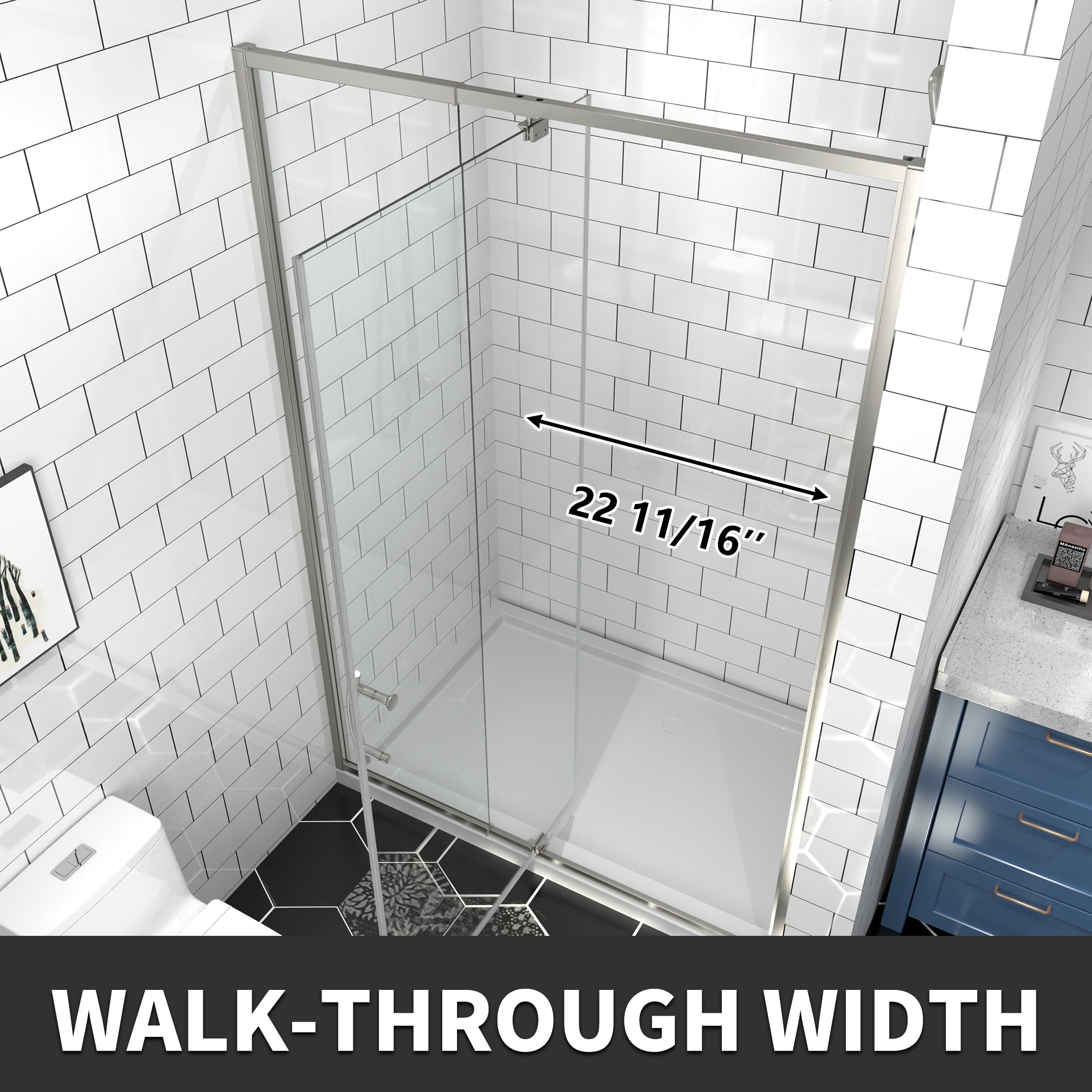 44-48" W x 71" H Brushed Nickel Pivot Shower Door, 1/4"SGCC Tempered Glass