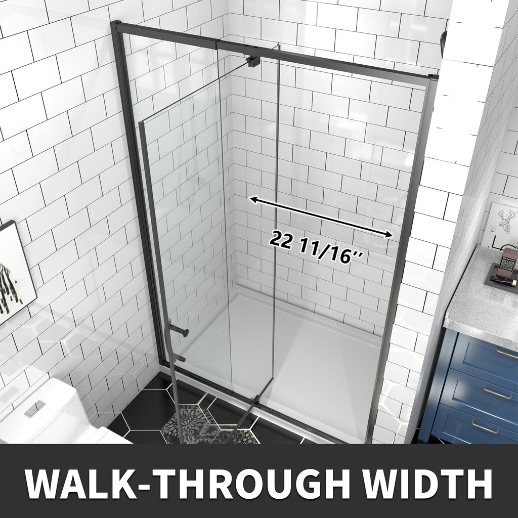 44-48" W x 71" H Matte Black Pivot Shower Door, 1/4"SGCC Tempered Glass