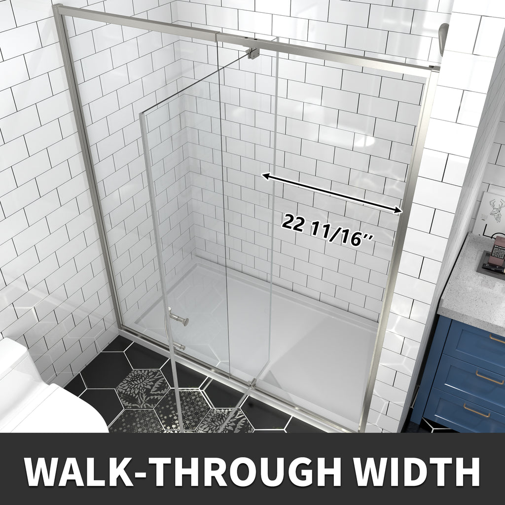 56–60" W x 71" H Brushed Nickel Pivot Shower Door, 1/4"SGCC Tempered Glass