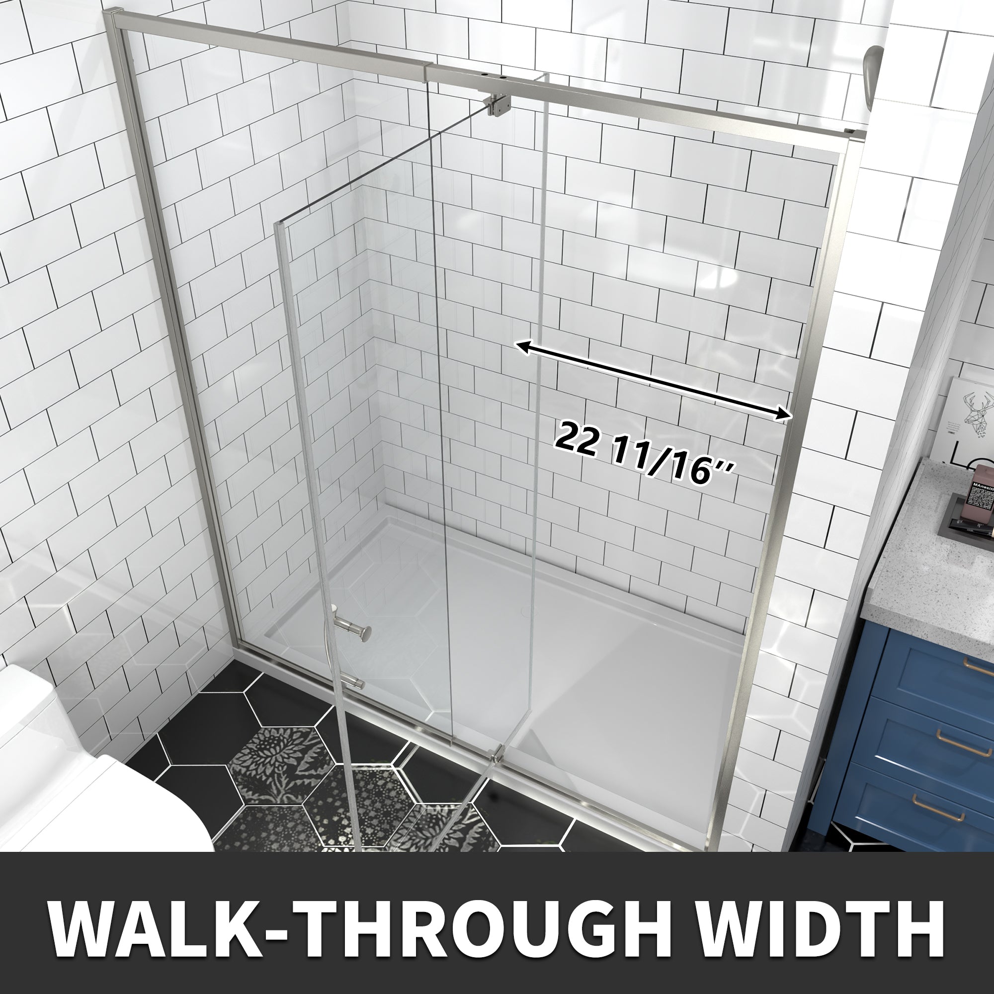 56–60" W x 71" H Brushed Nickel Pivot Shower Door, 1/4"SGCC Tempered Glass