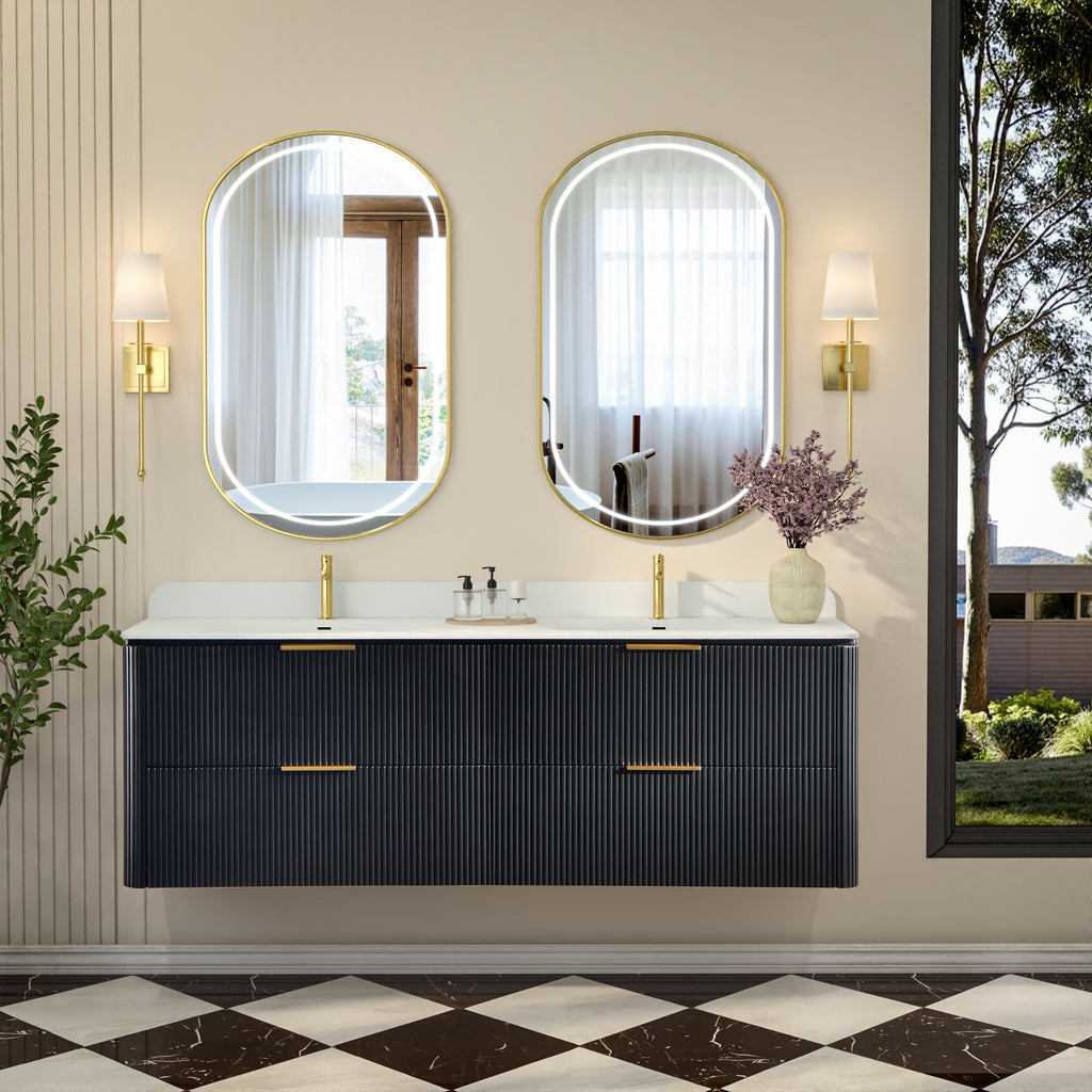 60-Inch Black Floating Bathroom Vanity with Double Sinks
