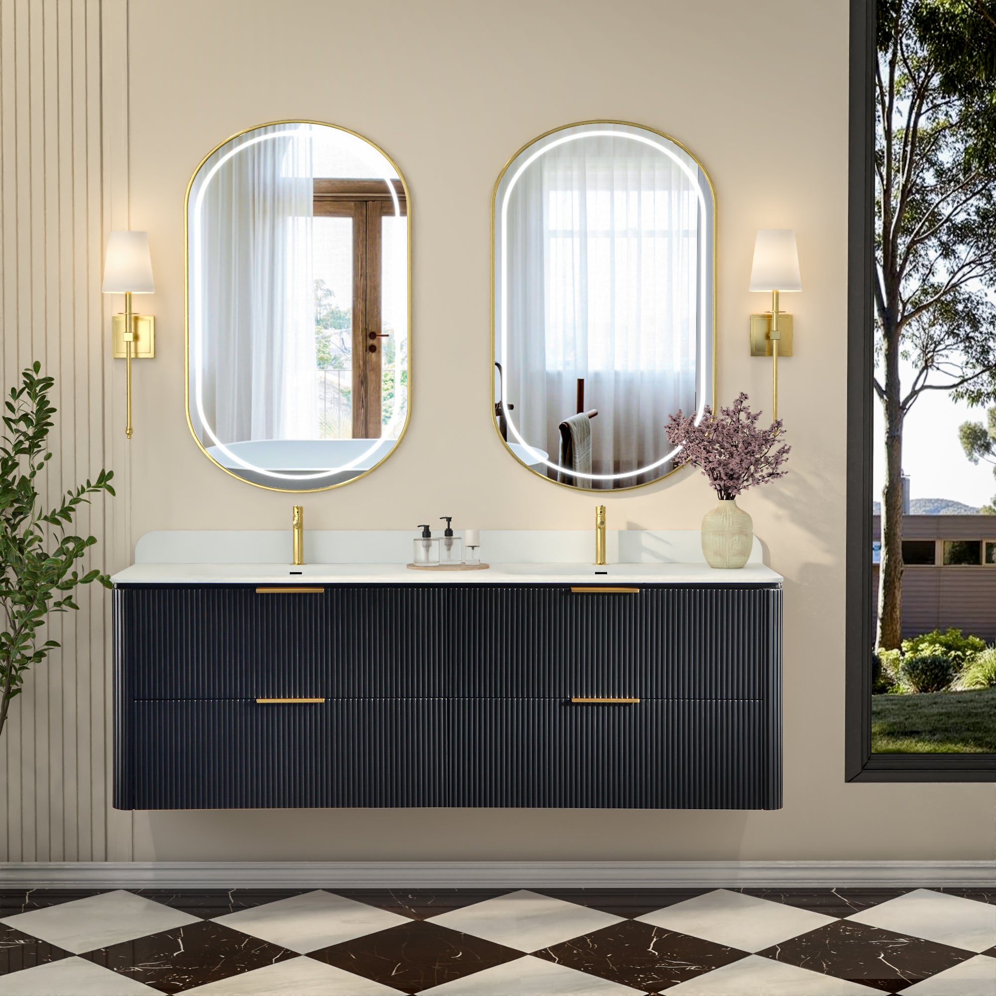 60-Inch Black Floating Bathroom Vanity with Double Sinks