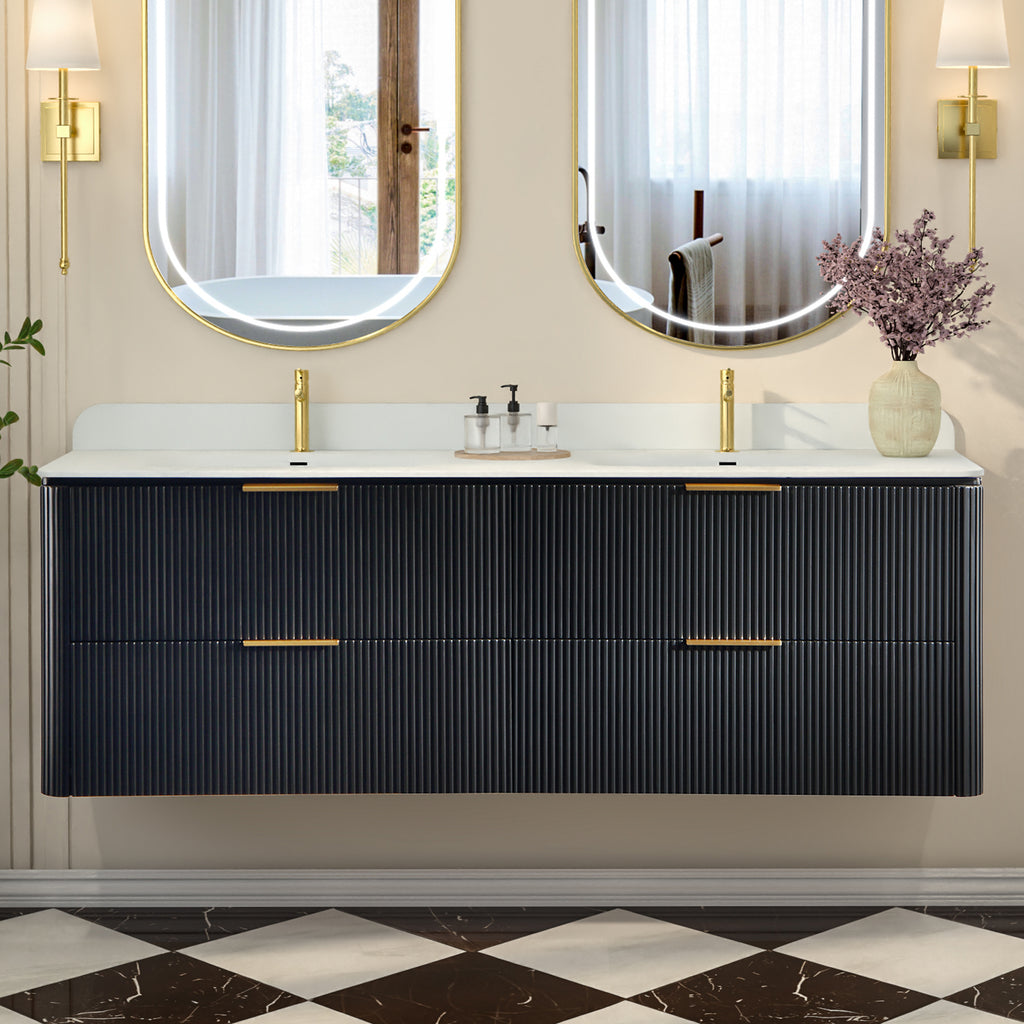 60-Inch Black Floating Bathroom Vanity with Double Sinks