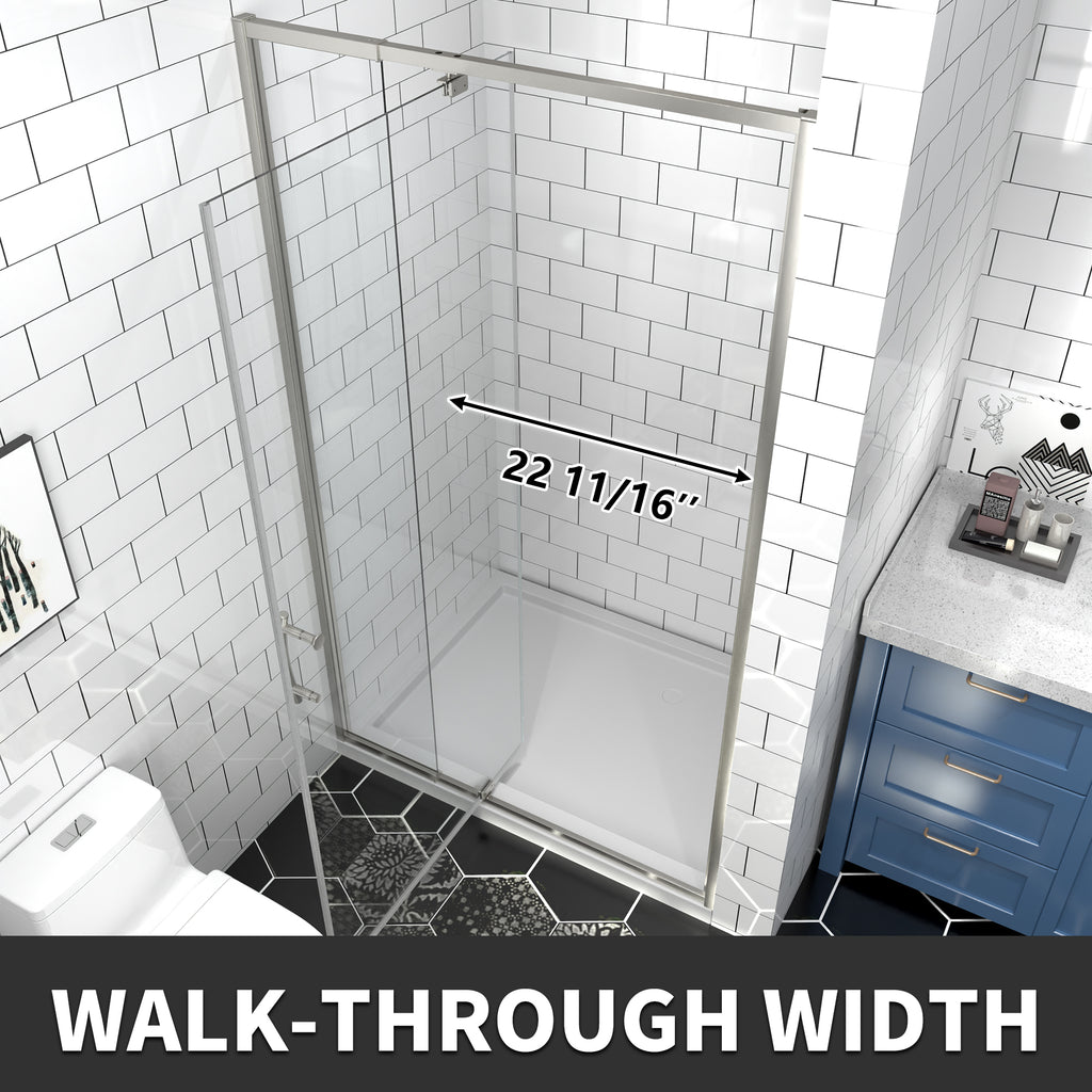 38-42" W x 71" H Brushed Nickel Pivot Shower Door, 1/4"SGCC Tempered Glass