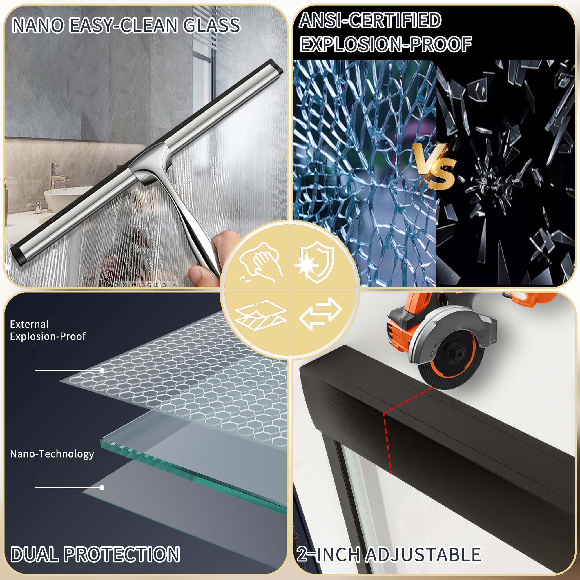 58-60"W x 58"H Bypass Black Shower Door for Bathtub