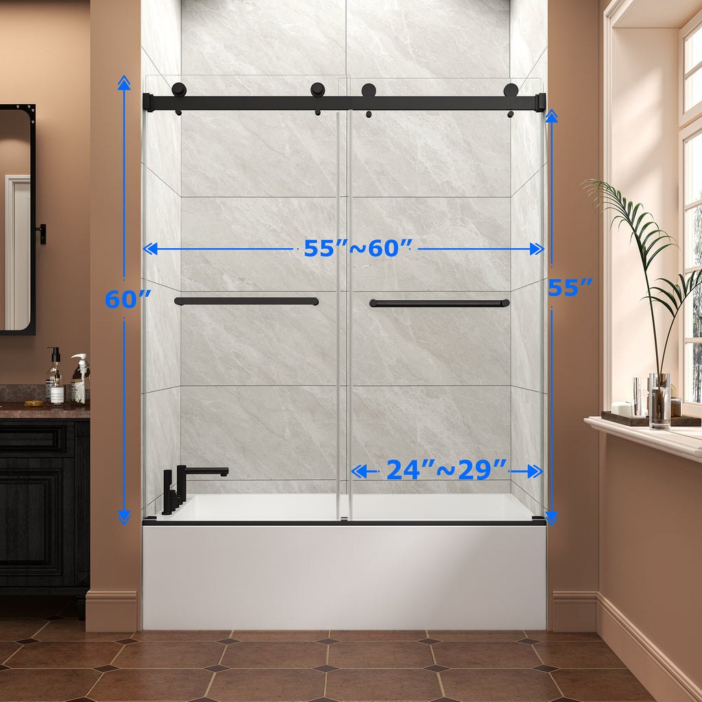 55-60" W x 60" H Frameless Bypass Sliding Shower Door for Bathtub