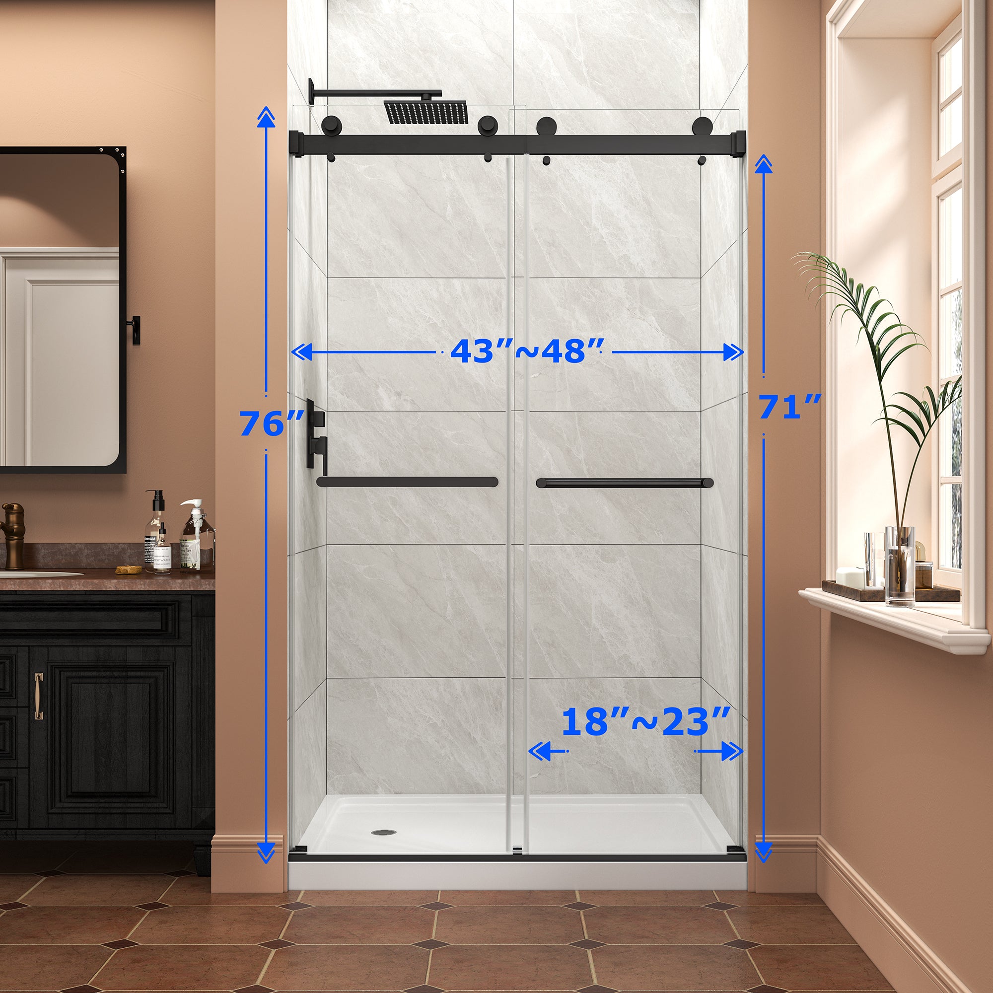 43-48"W x 76"H Frameless Bypass Shower Doors